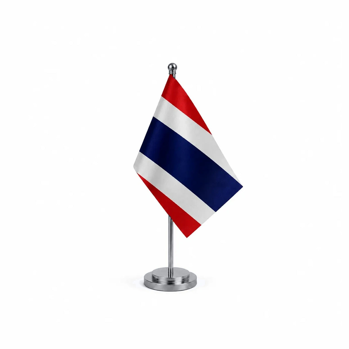 Drapeau bureau de la Thaïlande modèle Argent avec mât et socle en acier inoxydable