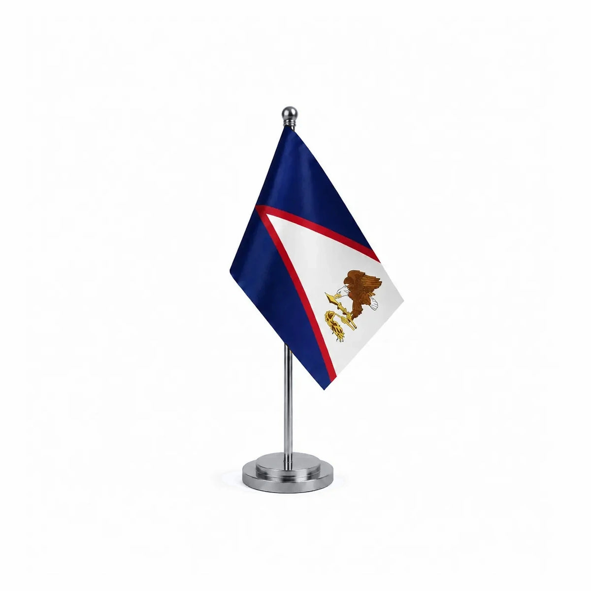 Drapeau bureau des Samoa américaines modèle Argent avec mât et socle en acier inoxydable