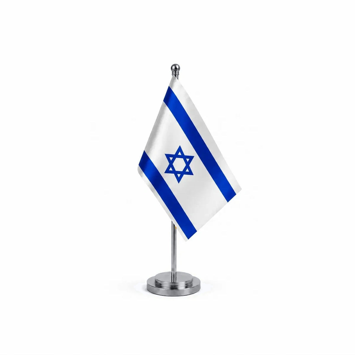 Drapeau bureau d'Israël modèle Argent avec mât et socle en acier inoxydable