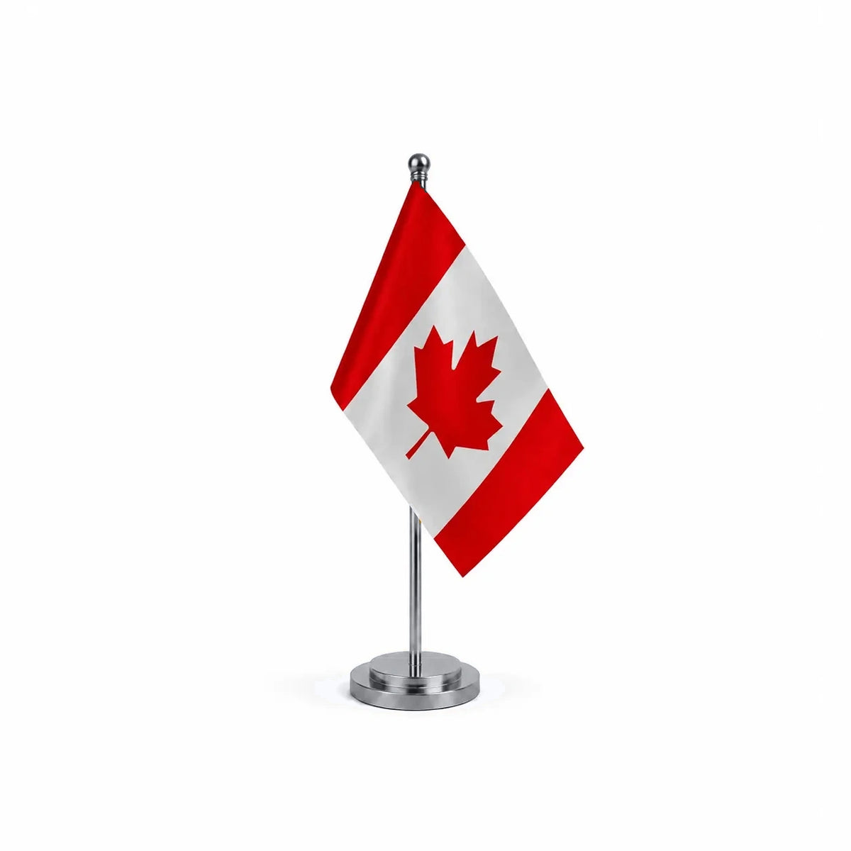 Drapeau bureau du Canada modèle Argent avec mât et socle en acier inoxydable