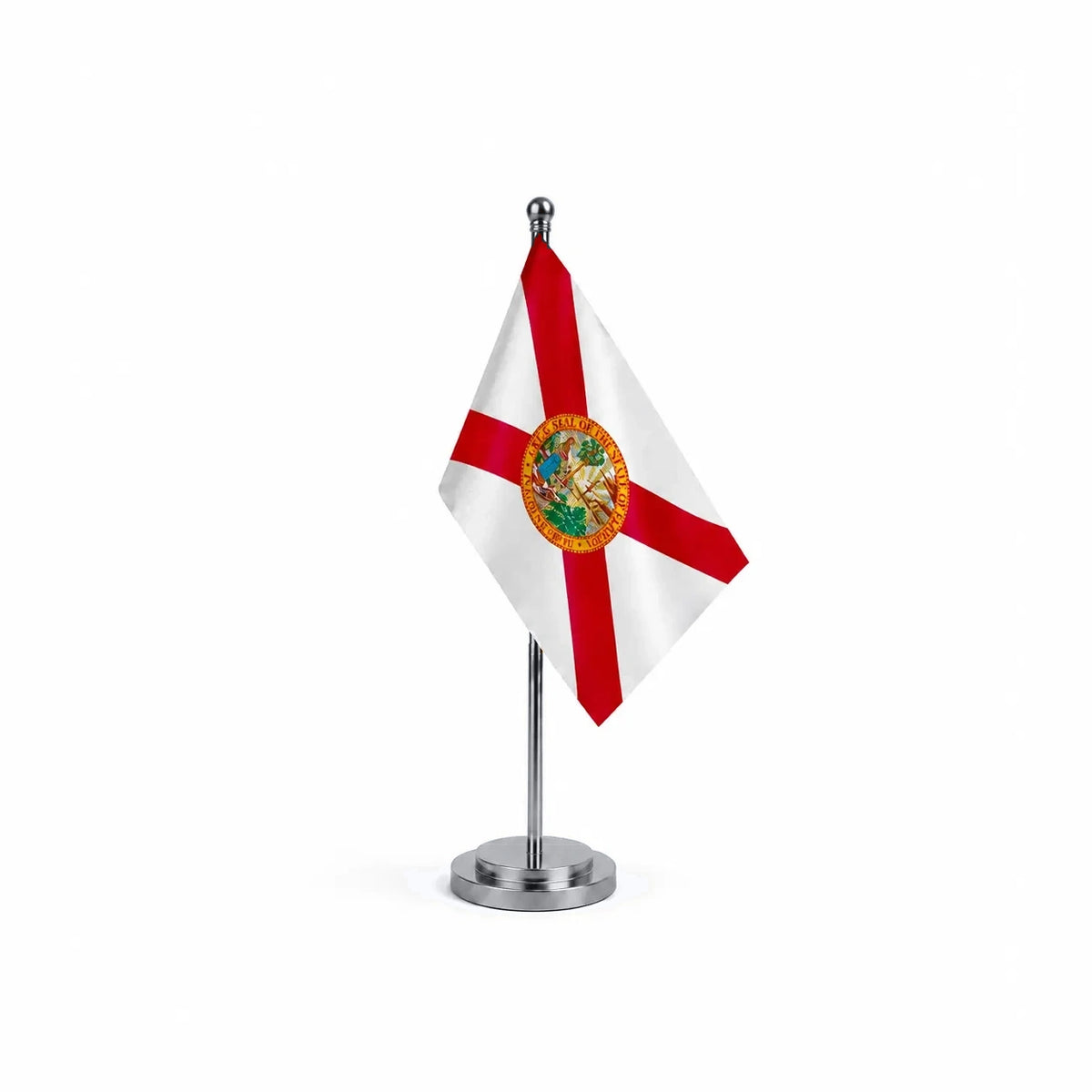Drapeau Bureau de la Floride modèle Argent avec mât et socle en acier inoxydable