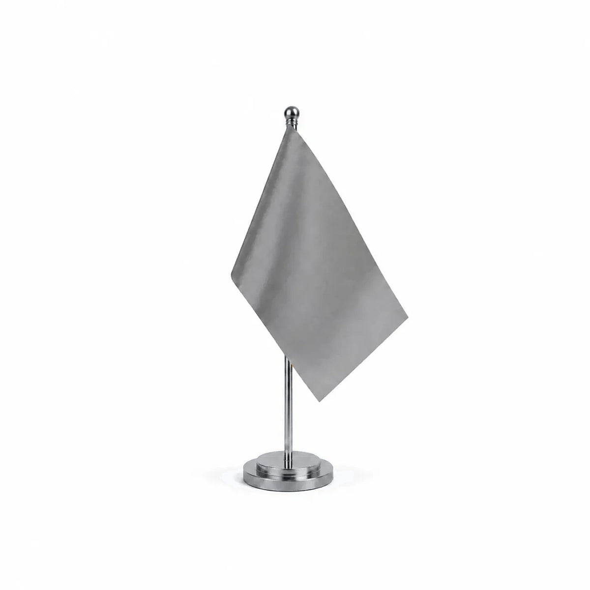 Drapeau Bureau Gris modèle Argent avec mât et socle en acier inoxydable