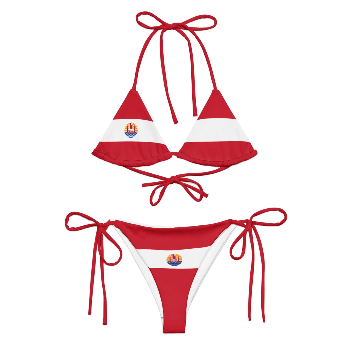 Bikini drapeau polynésie française cordon recyclé orné
