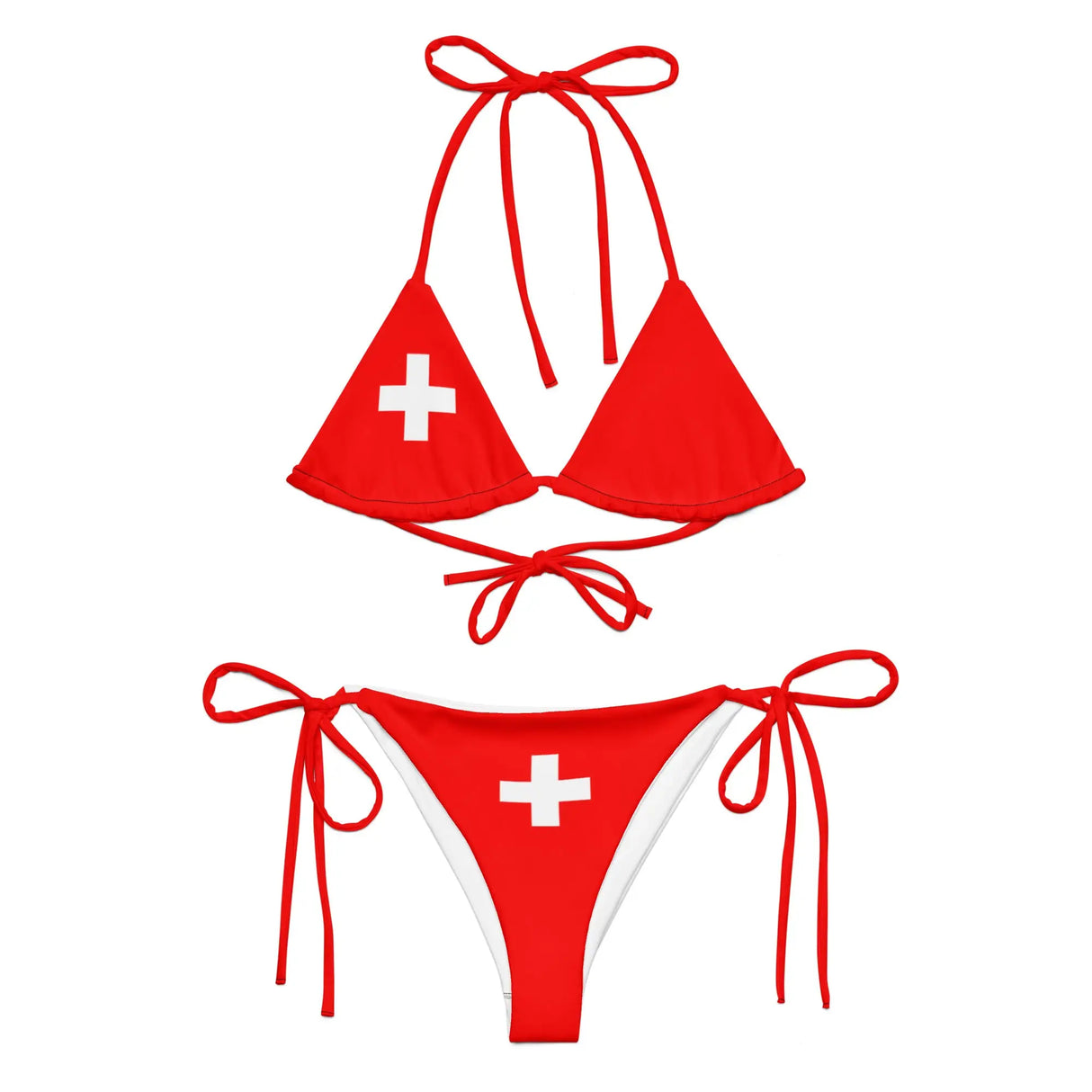 Bikini drapeau suisse cordon recyclé orné impression all over