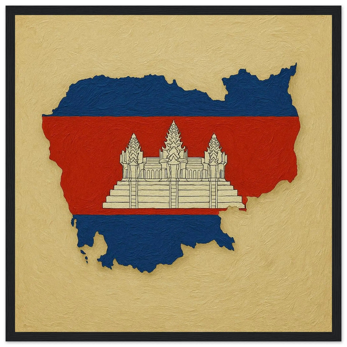 Cadre drapeau cambodge en bois finition décorative