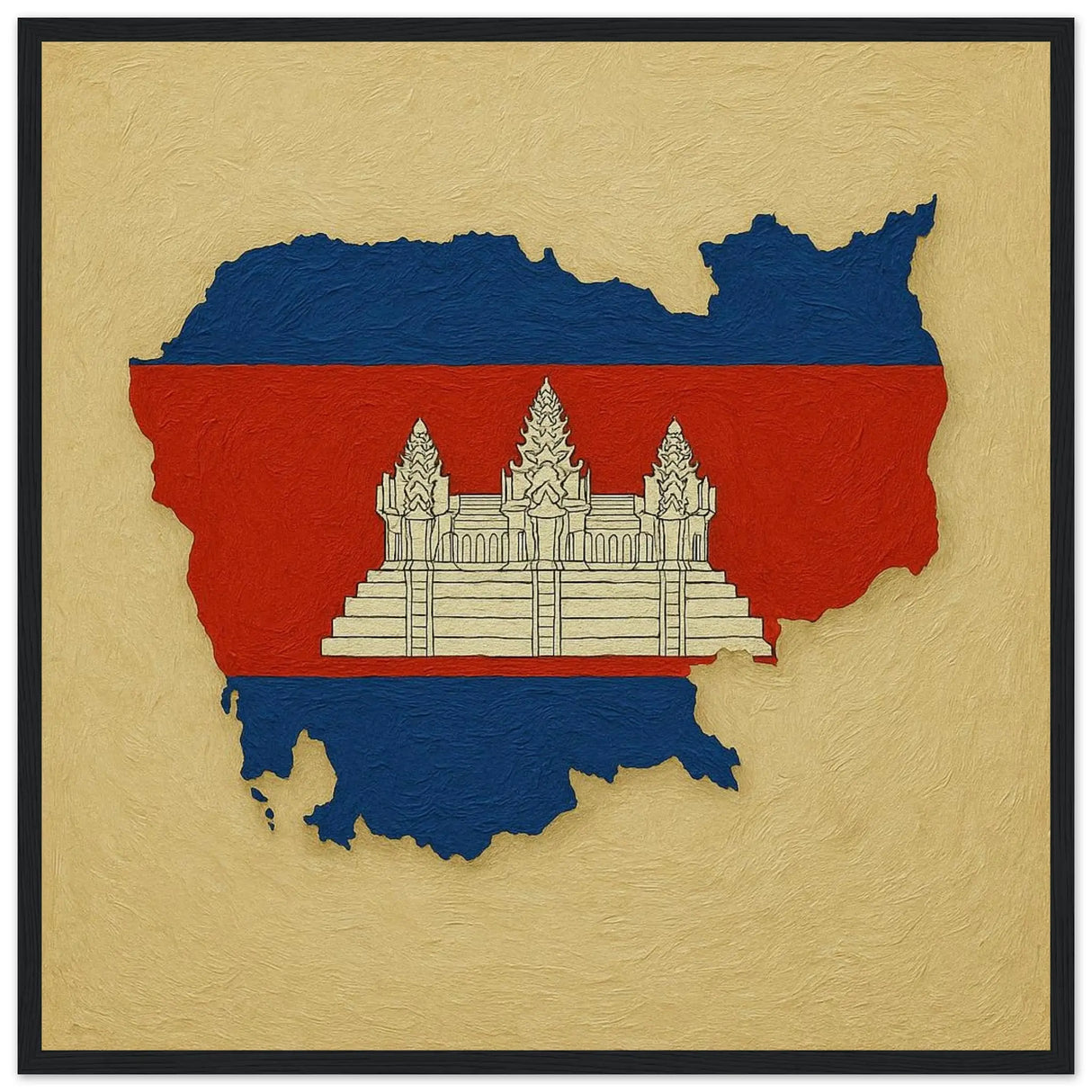 Cadre drapeau cambodge en bois finition décorative