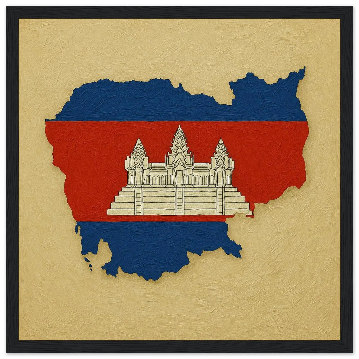 Cadre drapeau cambodge en bois finition décorative