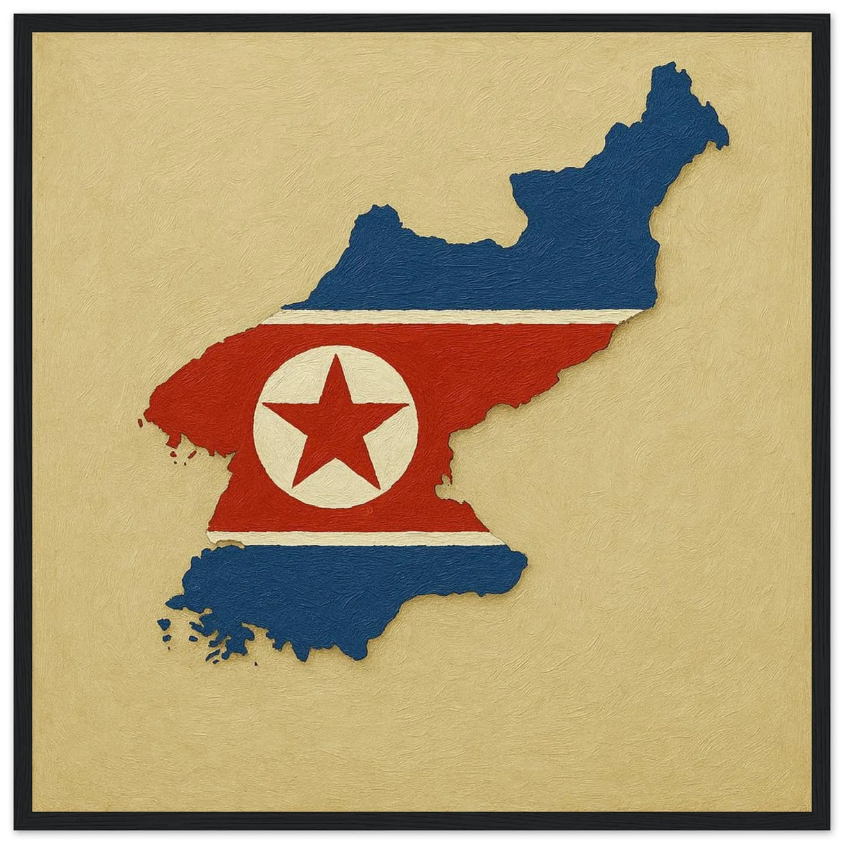 Cadre drapeau corée du nord en bois finition élégante