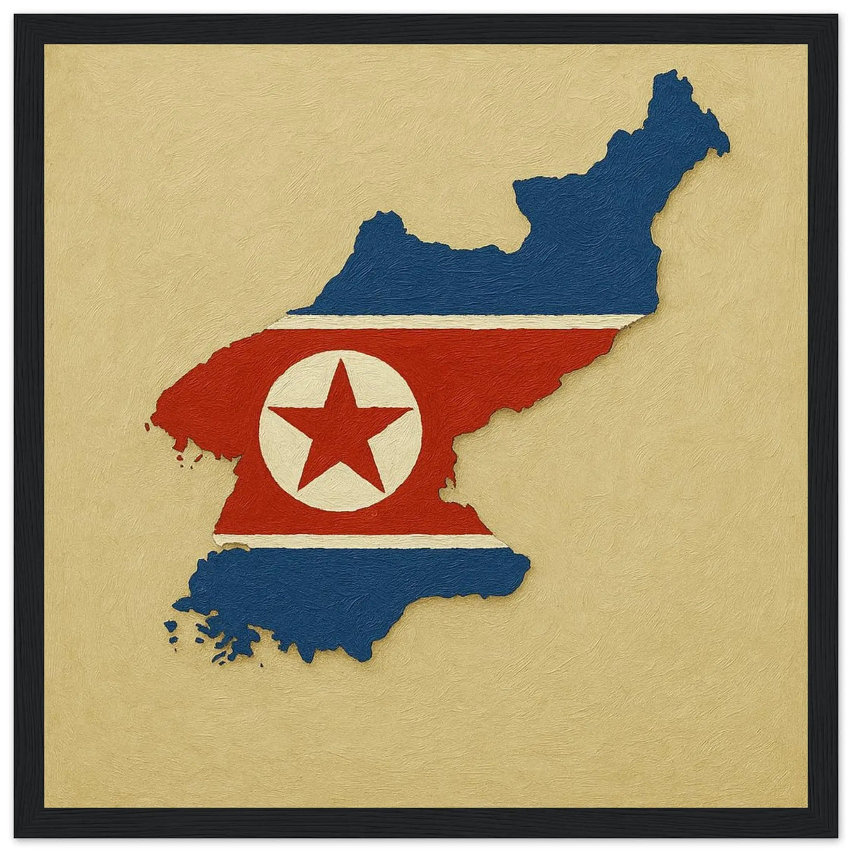 Cadre drapeau corée du nord en bois finition élégante