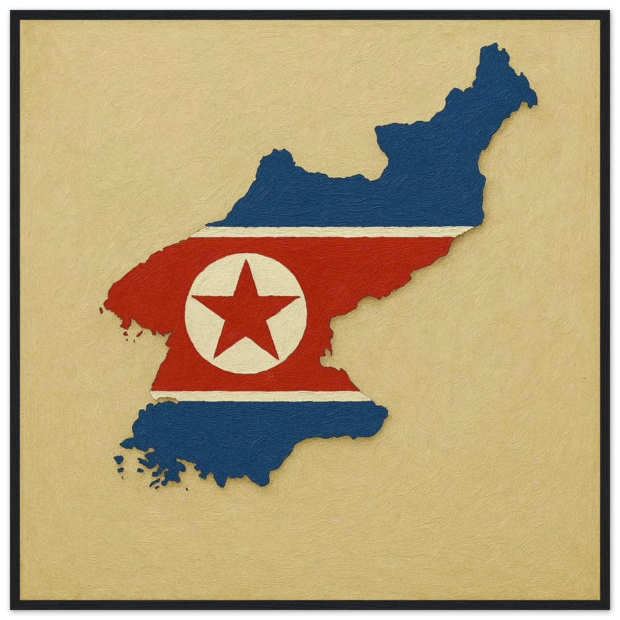 Cadre drapeau corée du nord en bois finition élégante