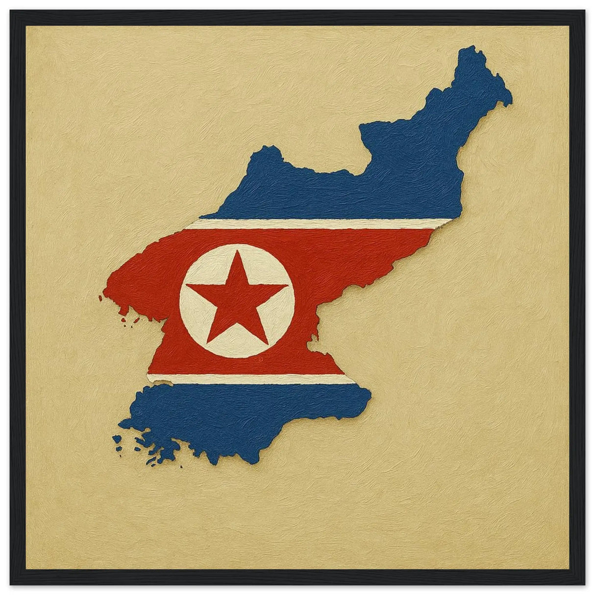 Cadre drapeau corée du nord en bois finition élégante