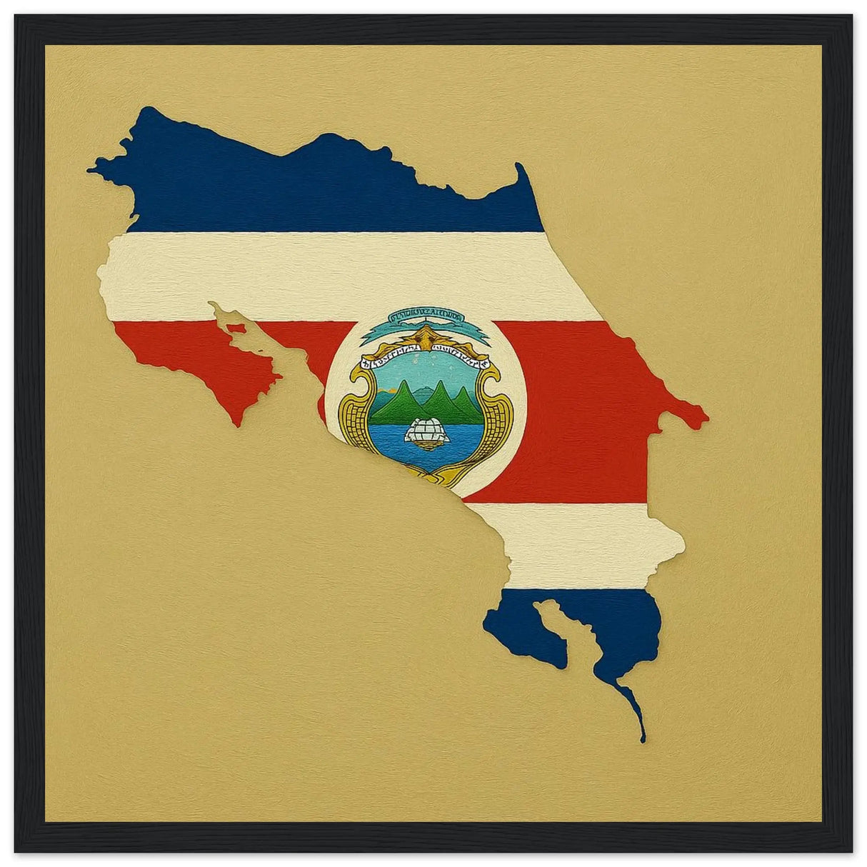 Cadre drapeau costa rica en bois affiché finition soignée