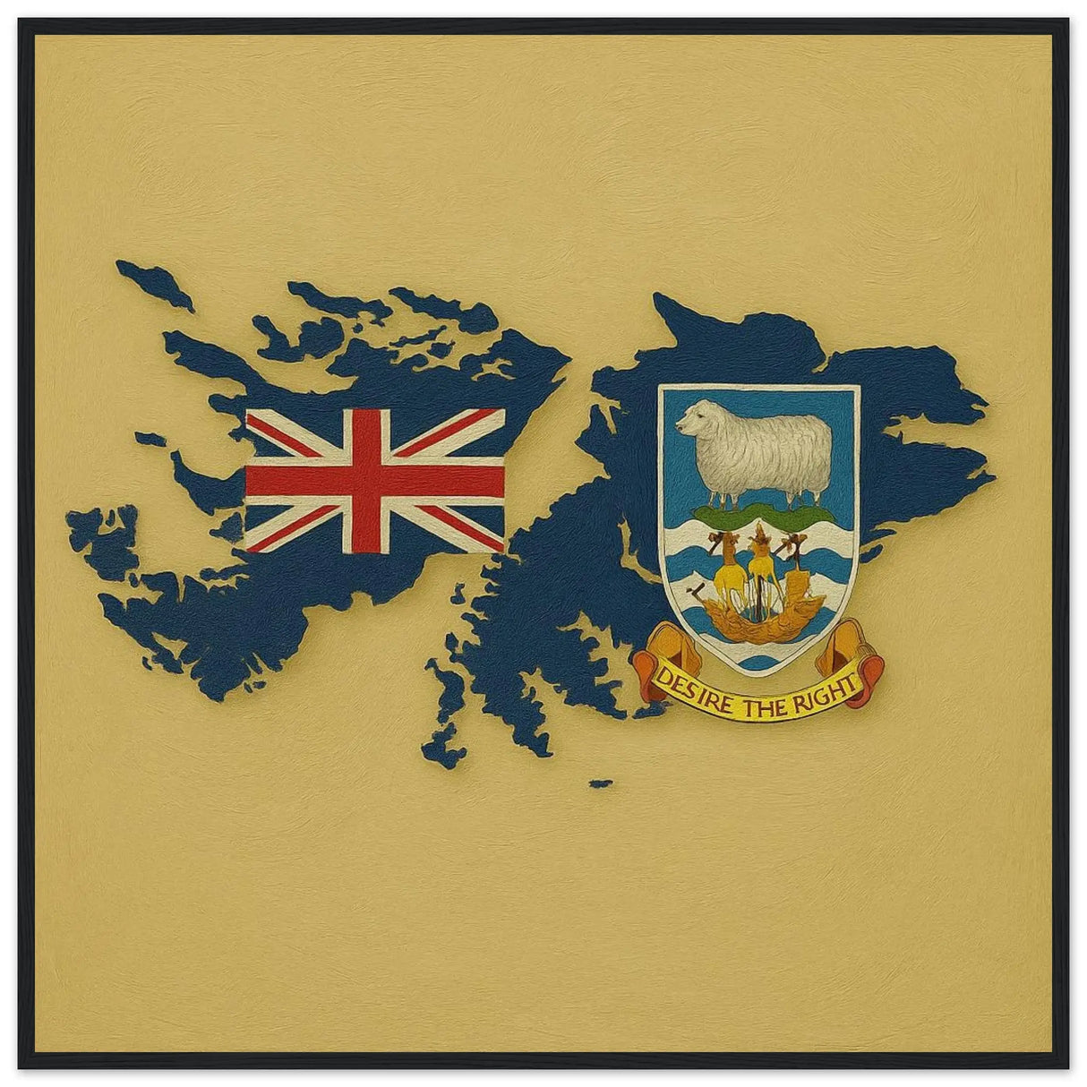 Cadre drapeau îles malouines bois finition décorative