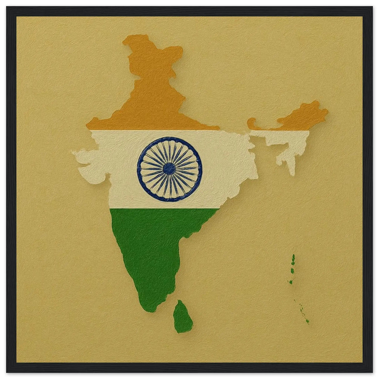 Cadre drapeau inde en bois finition élégante décorative