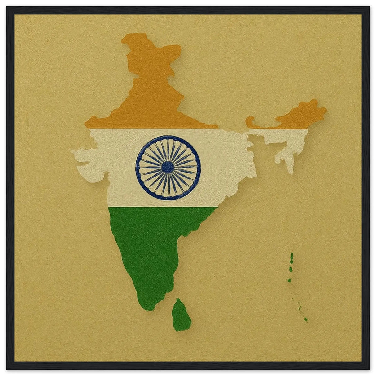 Cadre drapeau inde en bois finition élégante décorative