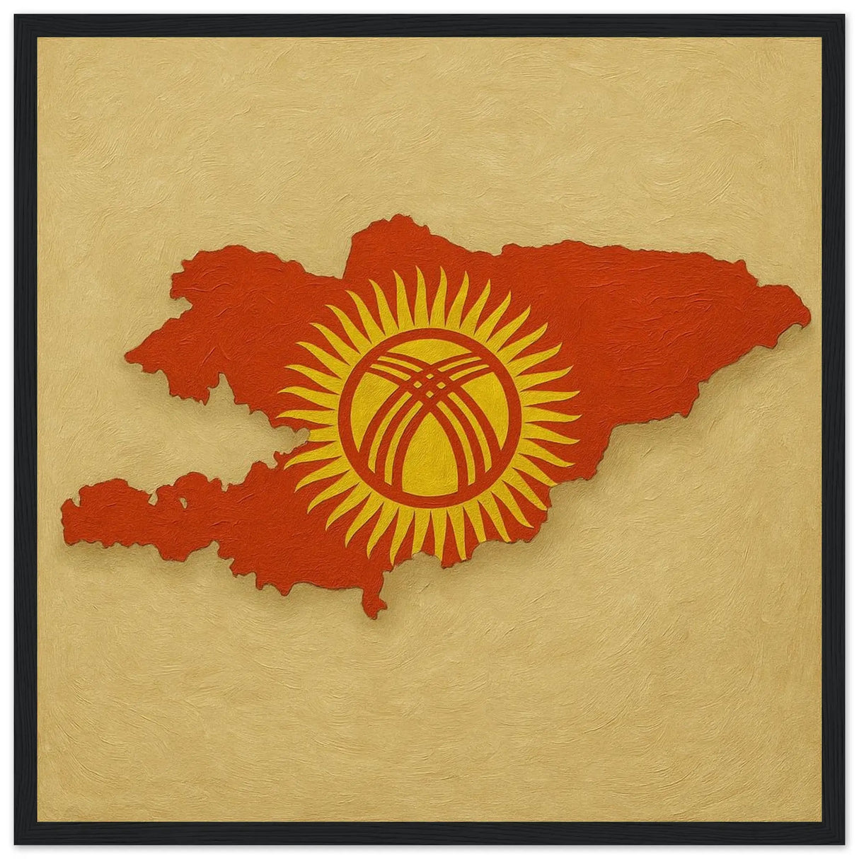 Cadre drapeau kirghizistan en bois finition décorative