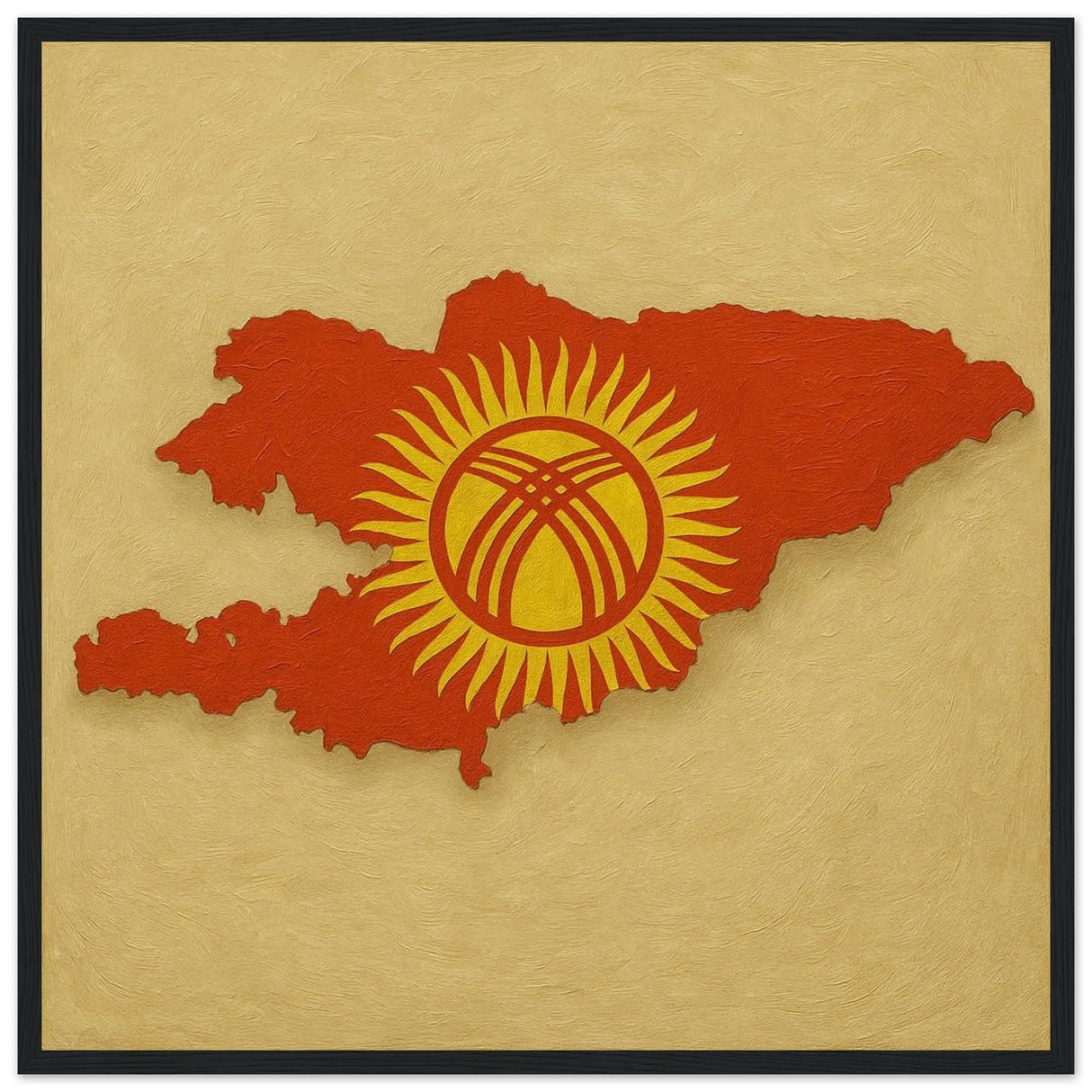 Cadre drapeau kirghizistan en bois finition décorative