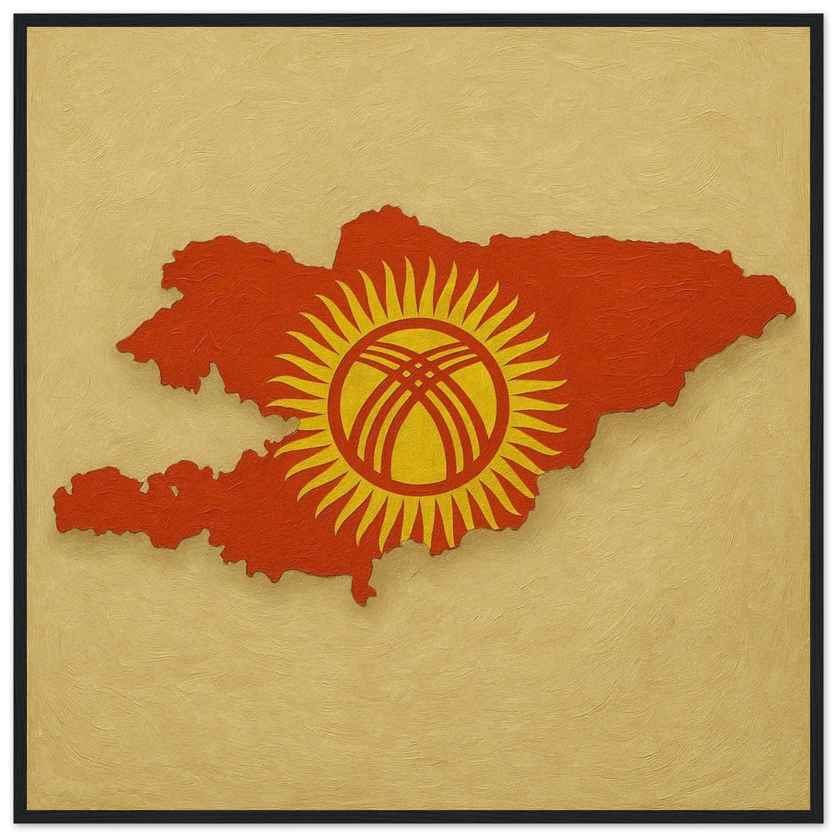 Cadre drapeau kirghizistan en bois finition décorative