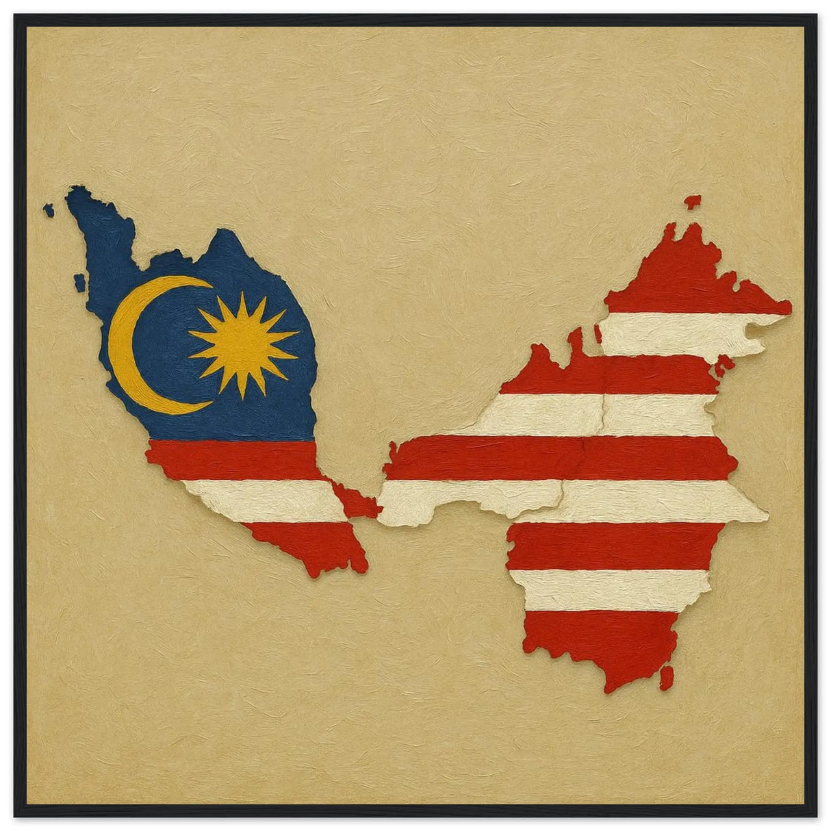 Cadre drapeau malaisie en bois affiche encadrée élégante
