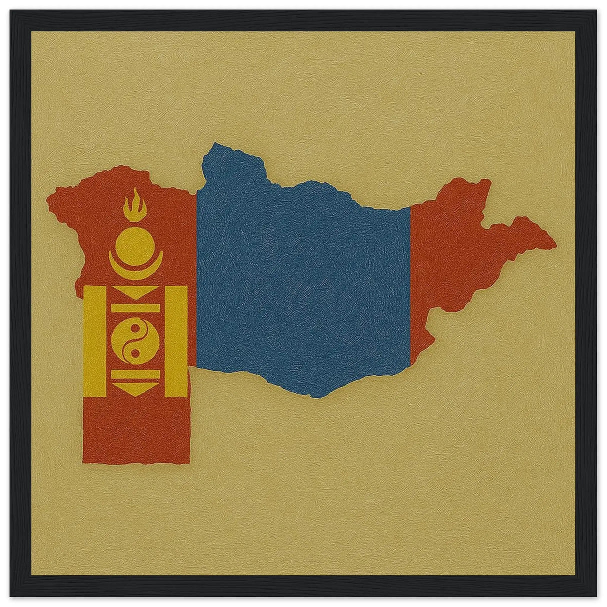 Cadre drapeau mongolie affiché en bois finition élégante