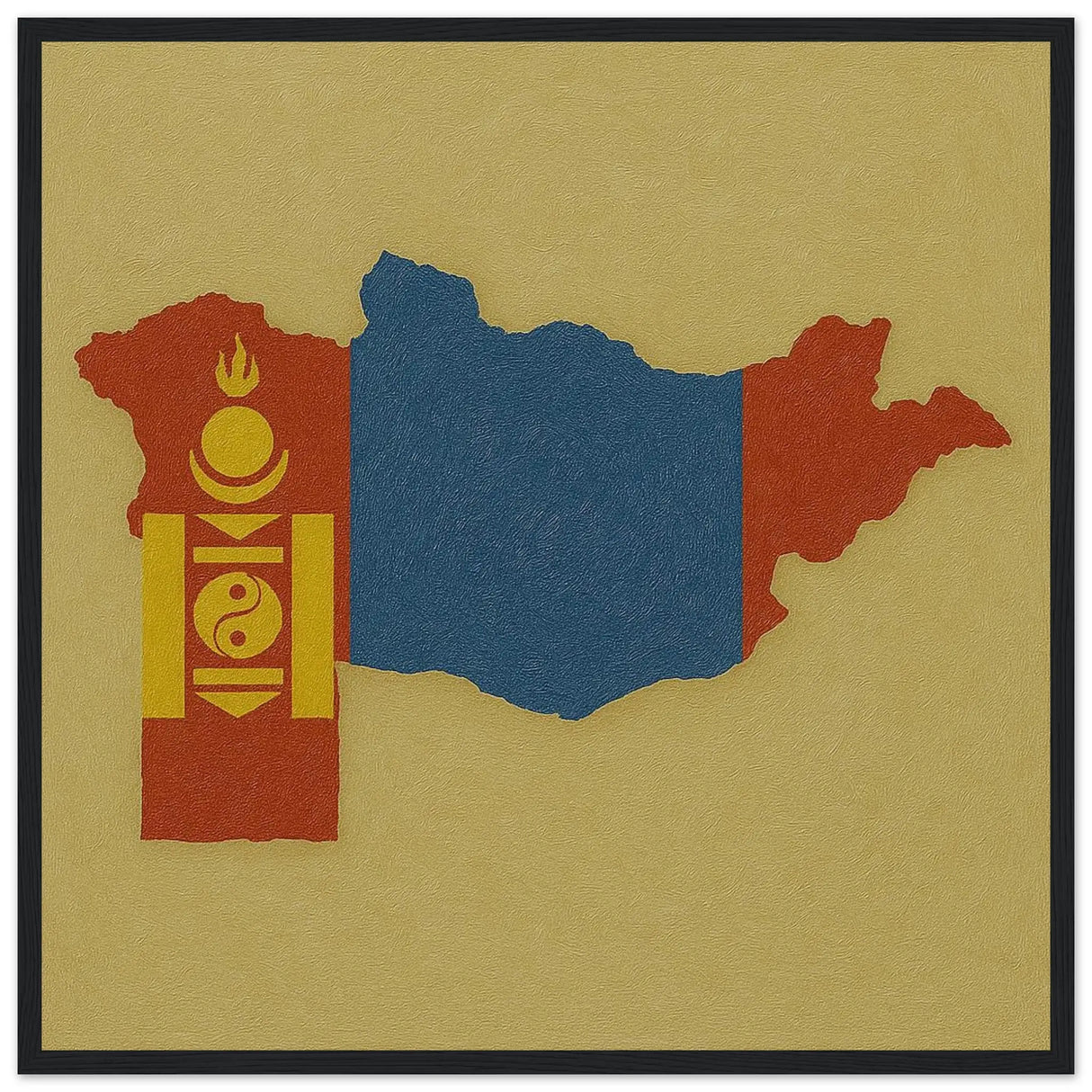 Cadre drapeau mongolie affiché en bois finition élégante