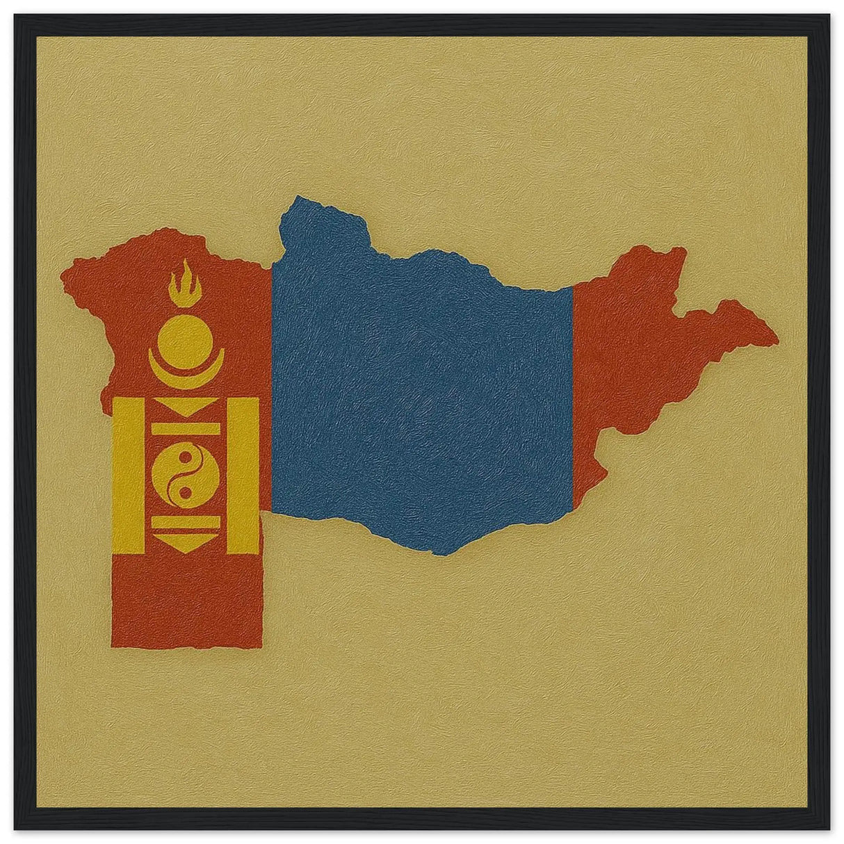 Cadre drapeau mongolie affiché en bois finition élégante