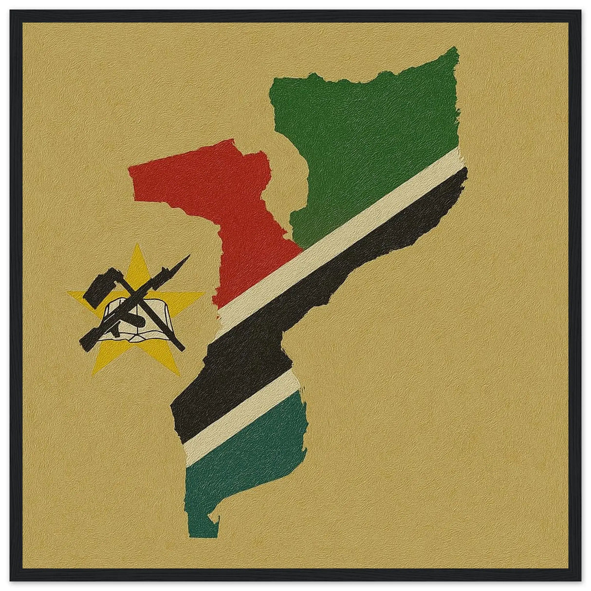 Cadre drapeau mozambique en bois finition décorative