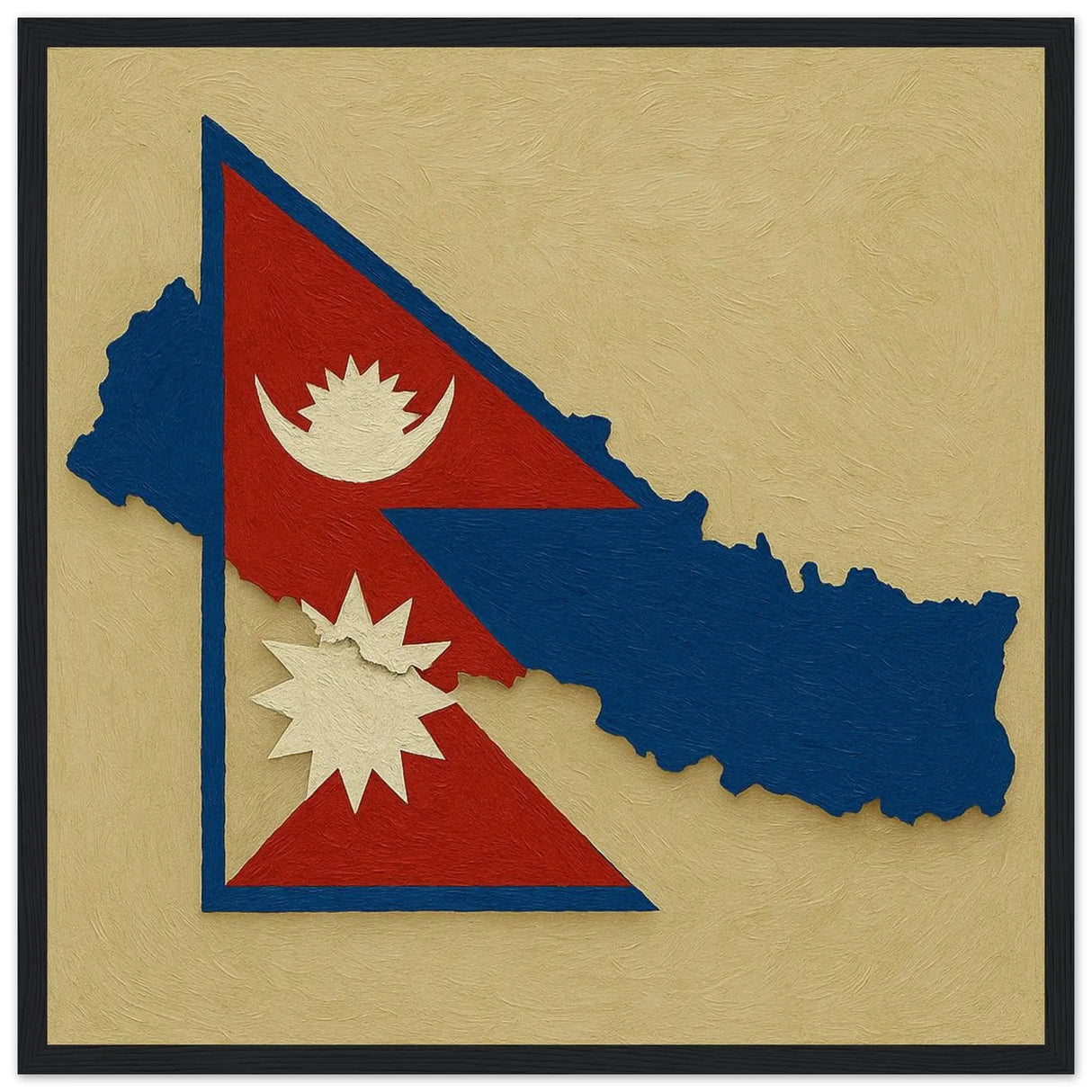 Cadre drapeau népal en bois affiche encadrée décorative