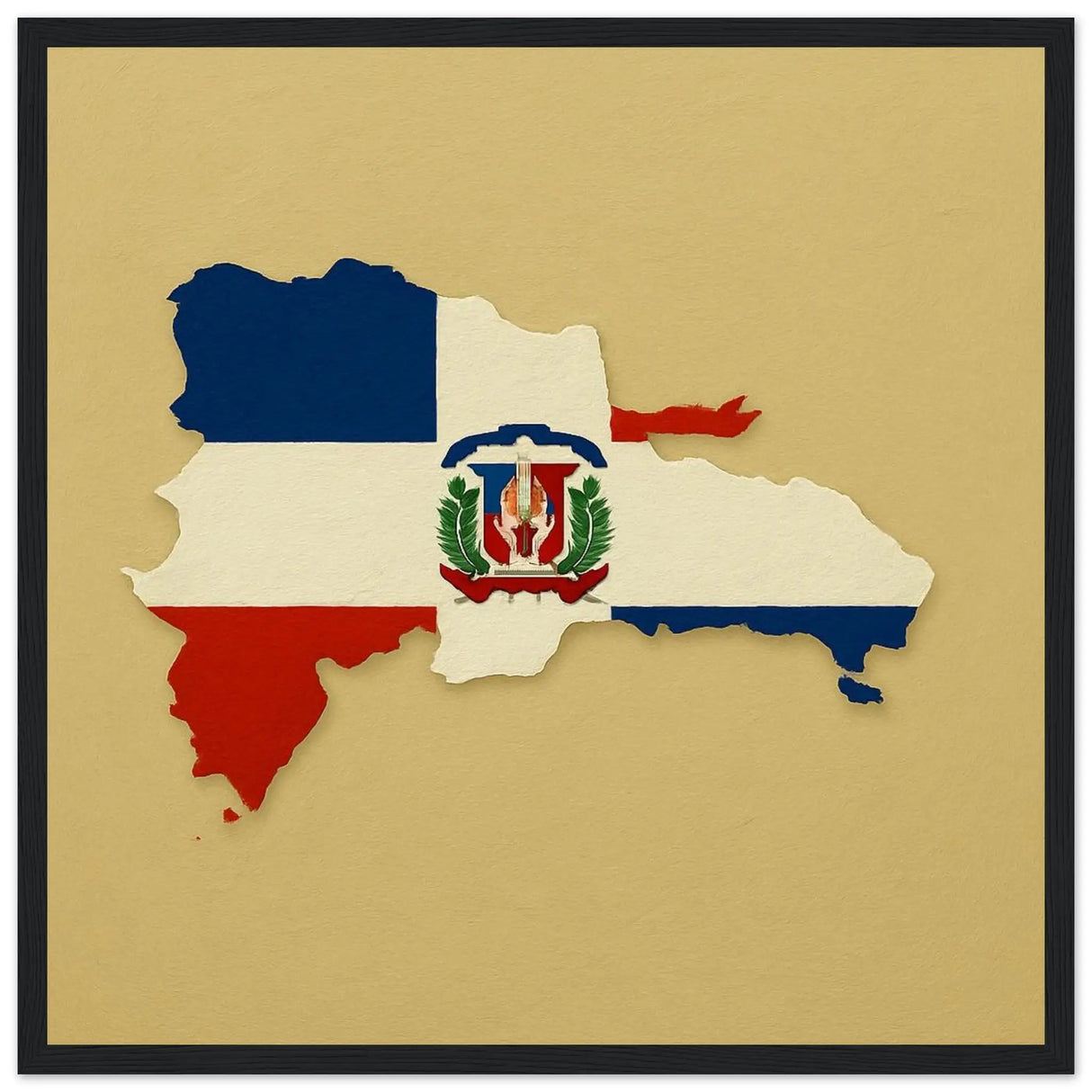 Cadre drapeau république dominicaine bois déco élégant