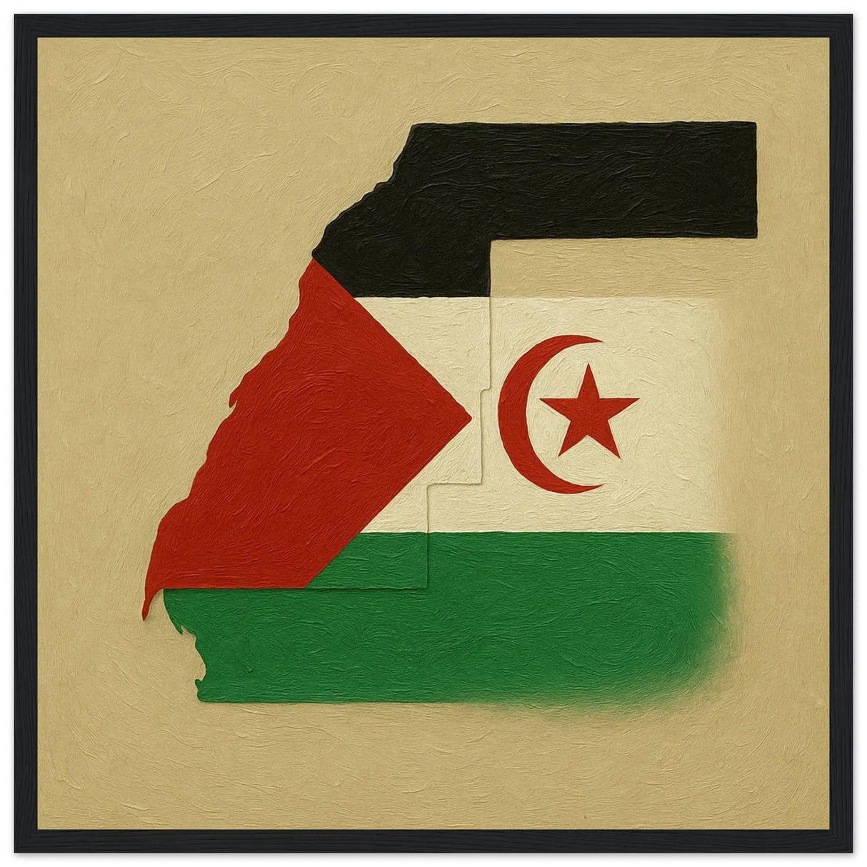 Cadre drapeau sahara occidental bois finition décorative