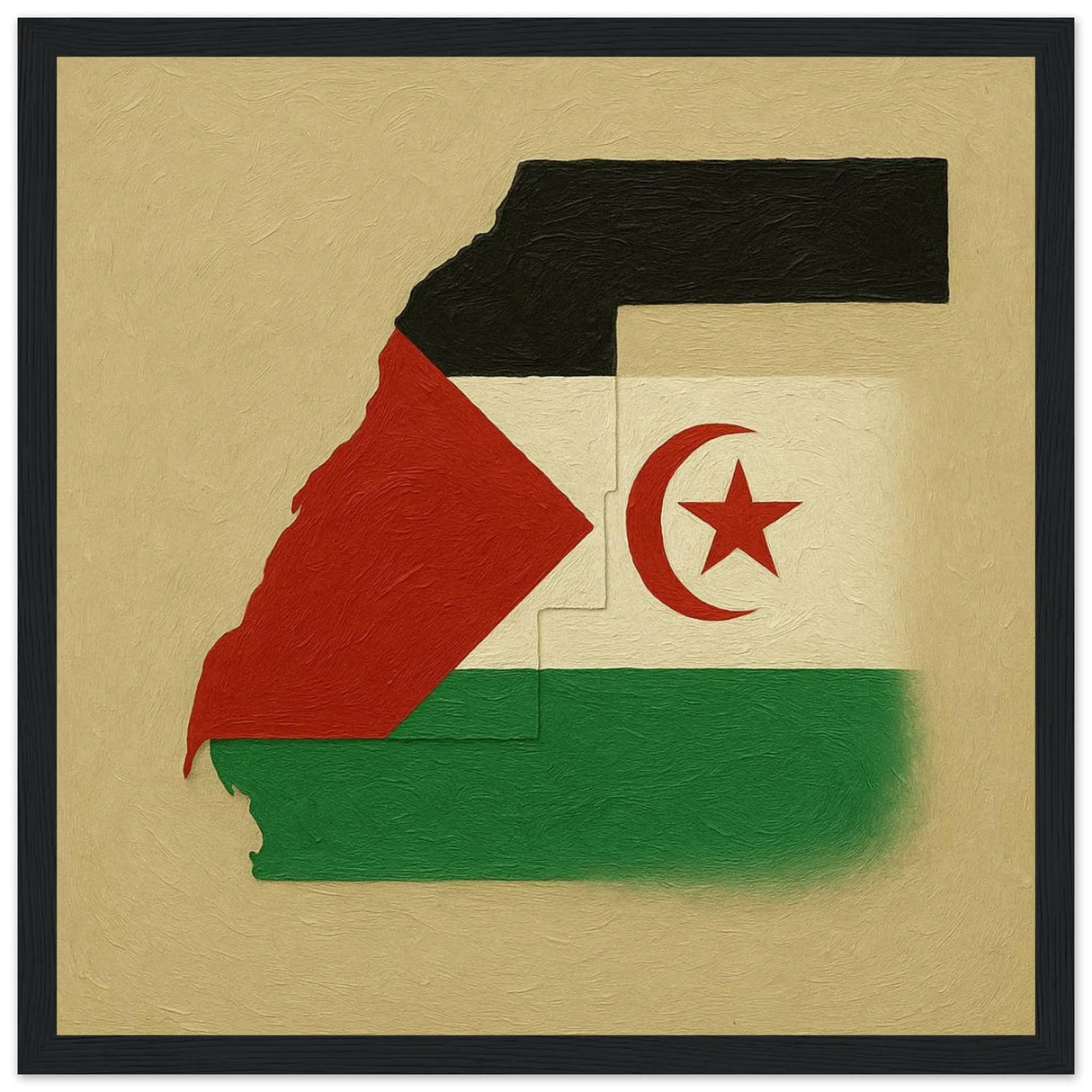 Cadre drapeau sahara occidental bois finition décorative