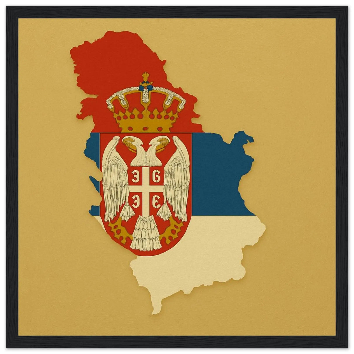 Cadre drapeau serbie bois naturel finition décorative