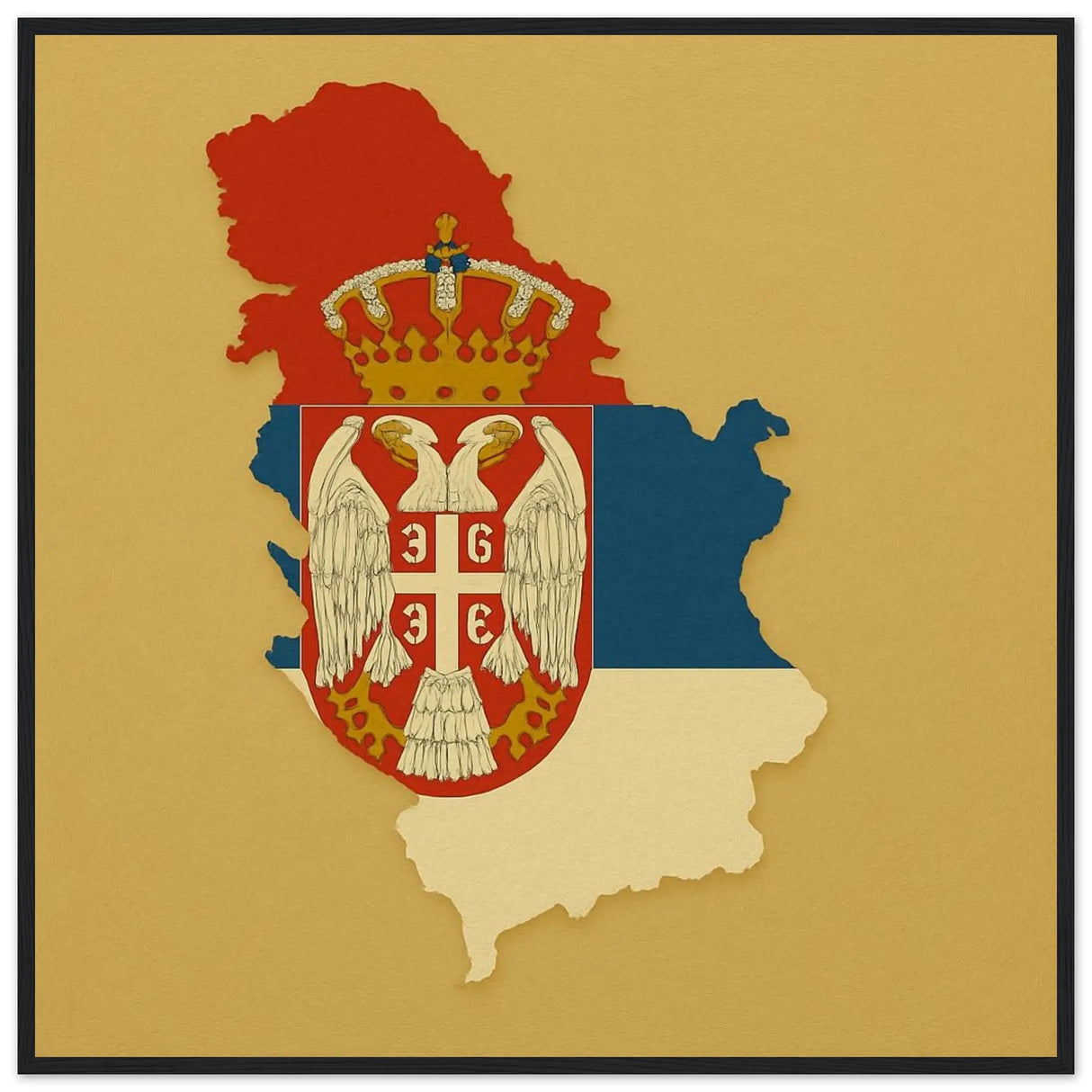 Cadre drapeau serbie bois naturel finition décorative