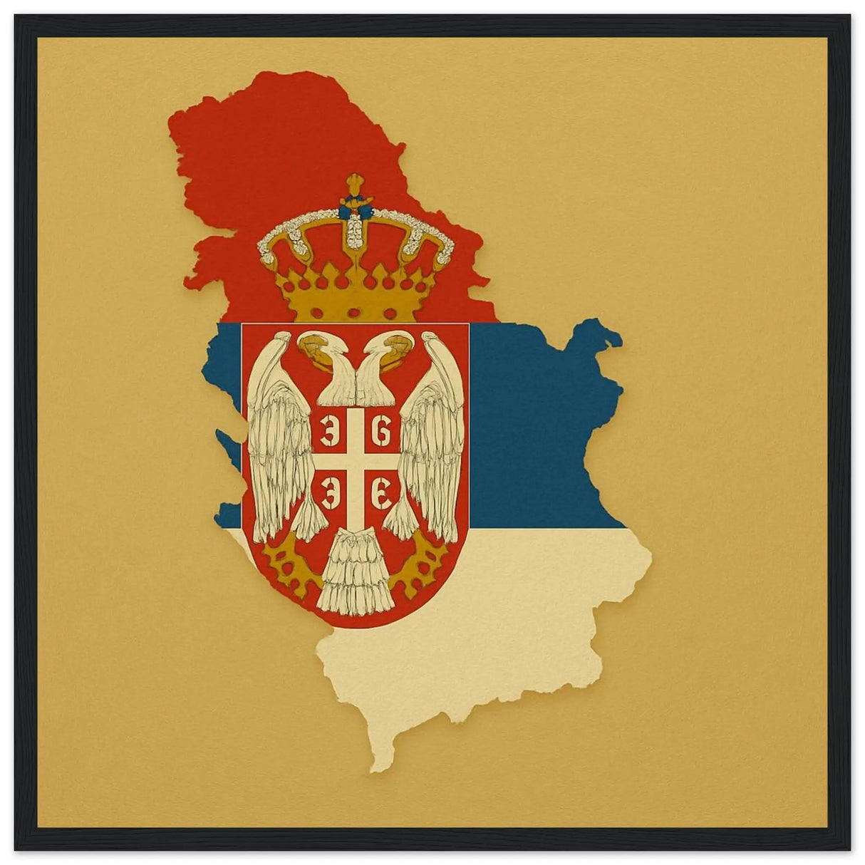 Cadre drapeau serbie bois naturel finition décorative