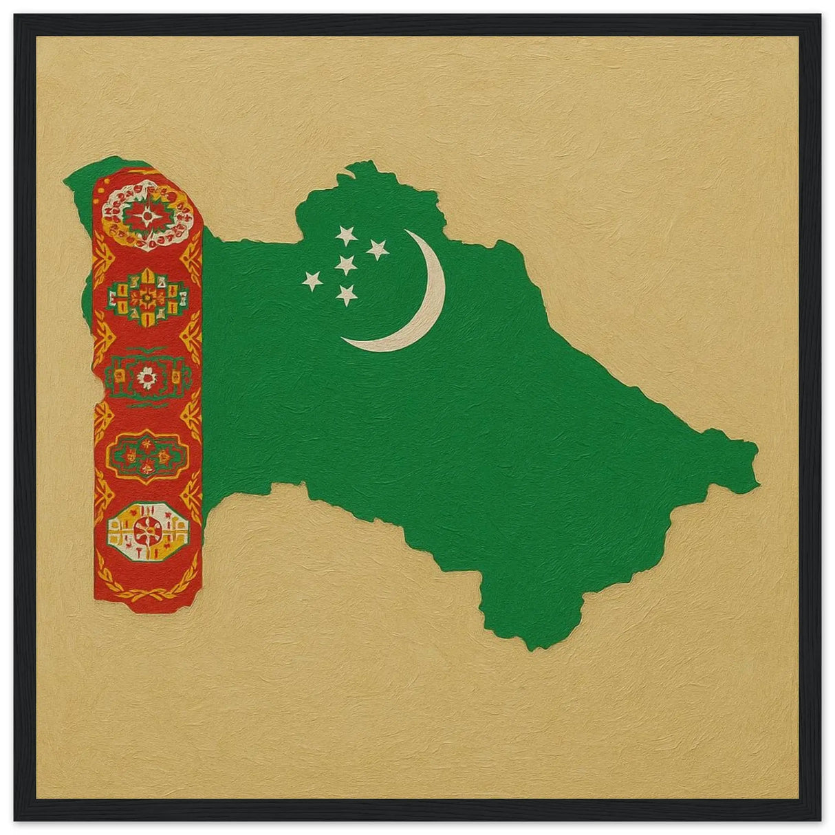 Cadre drapeau turkménistan en bois affiche encadrée déco