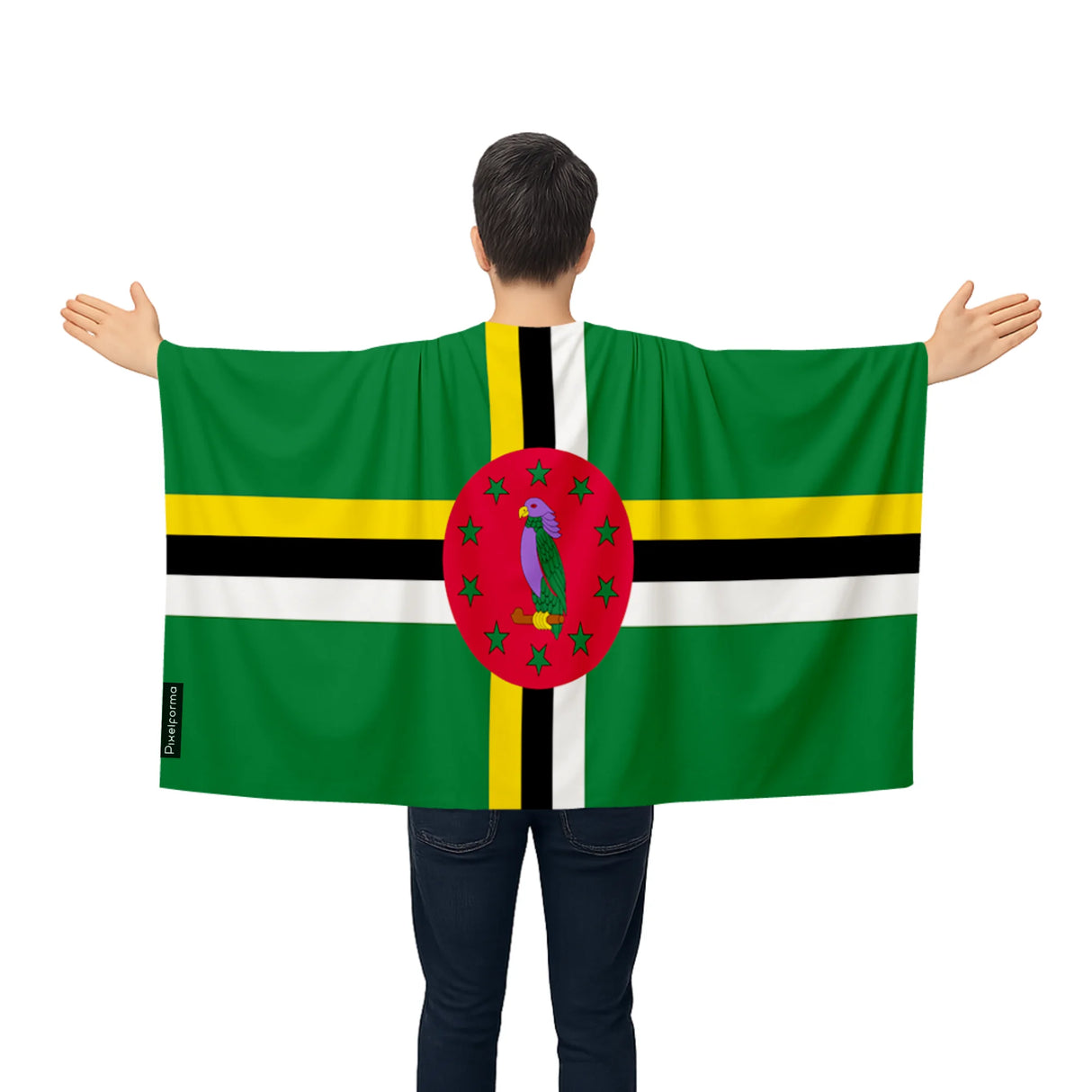 Cape drapeau dominique polyester léger pour événements sportifs