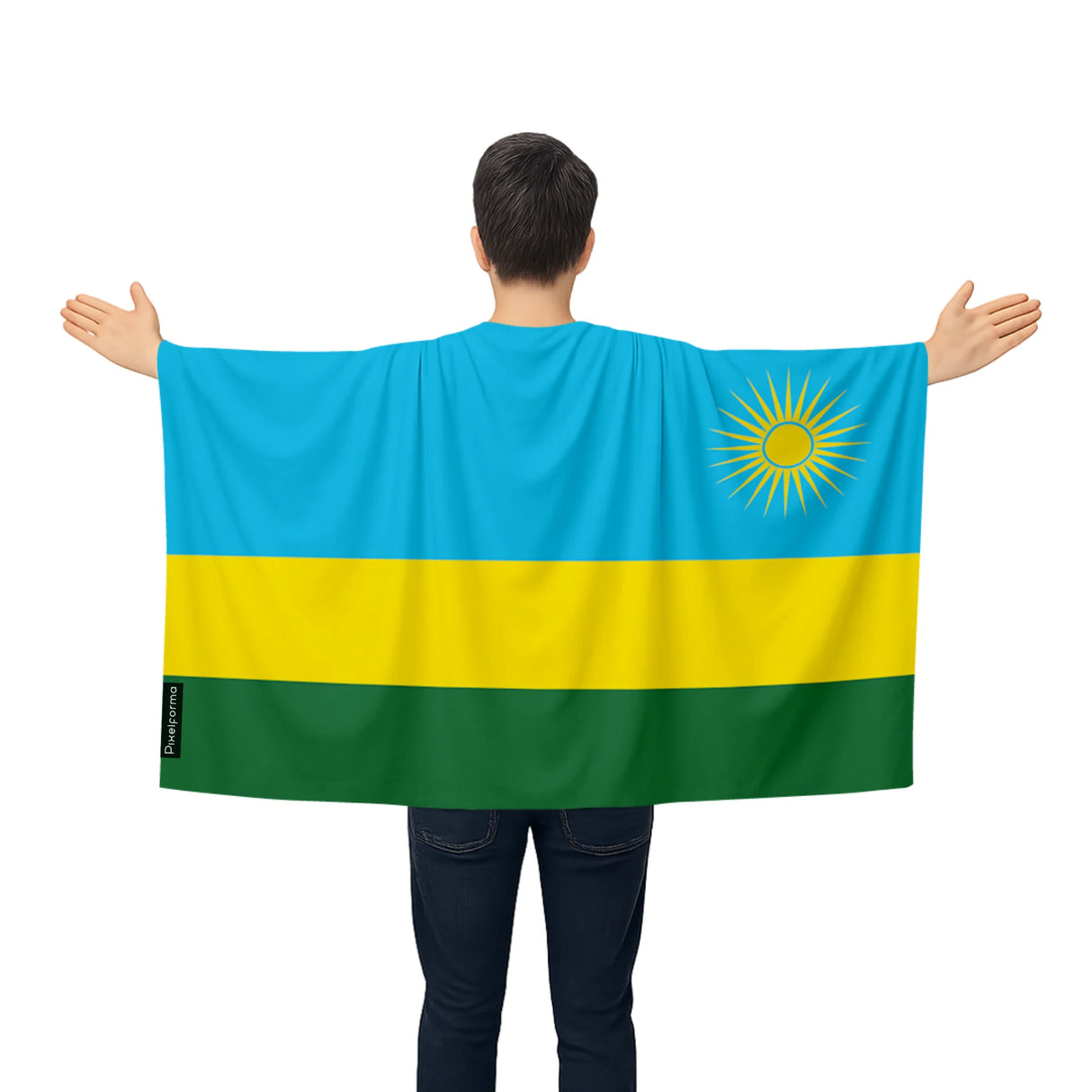 Cape drapeau rwanda polyester léger pour événements sportifs