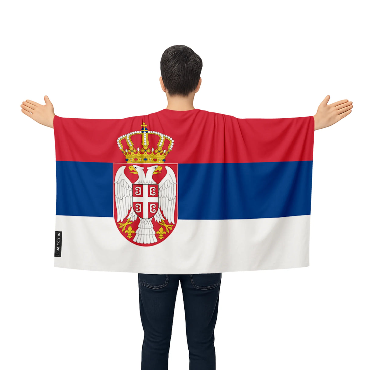 Cape drapeau serbie polyester léger pour événements sportifs