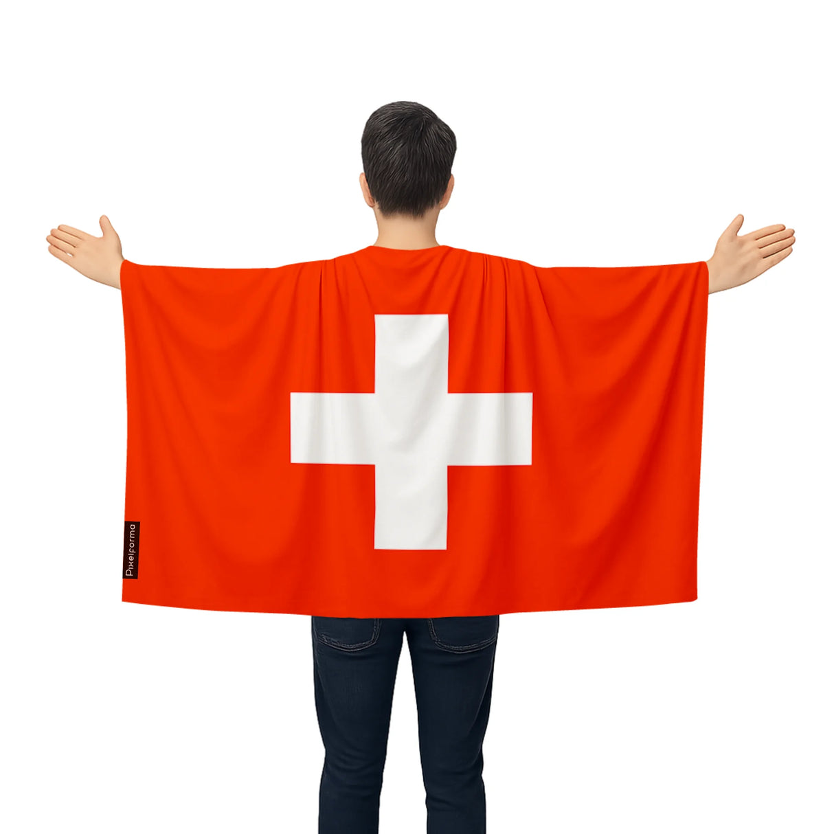 Cape drapeau suisse polyester léger à enfiler événements sportifs