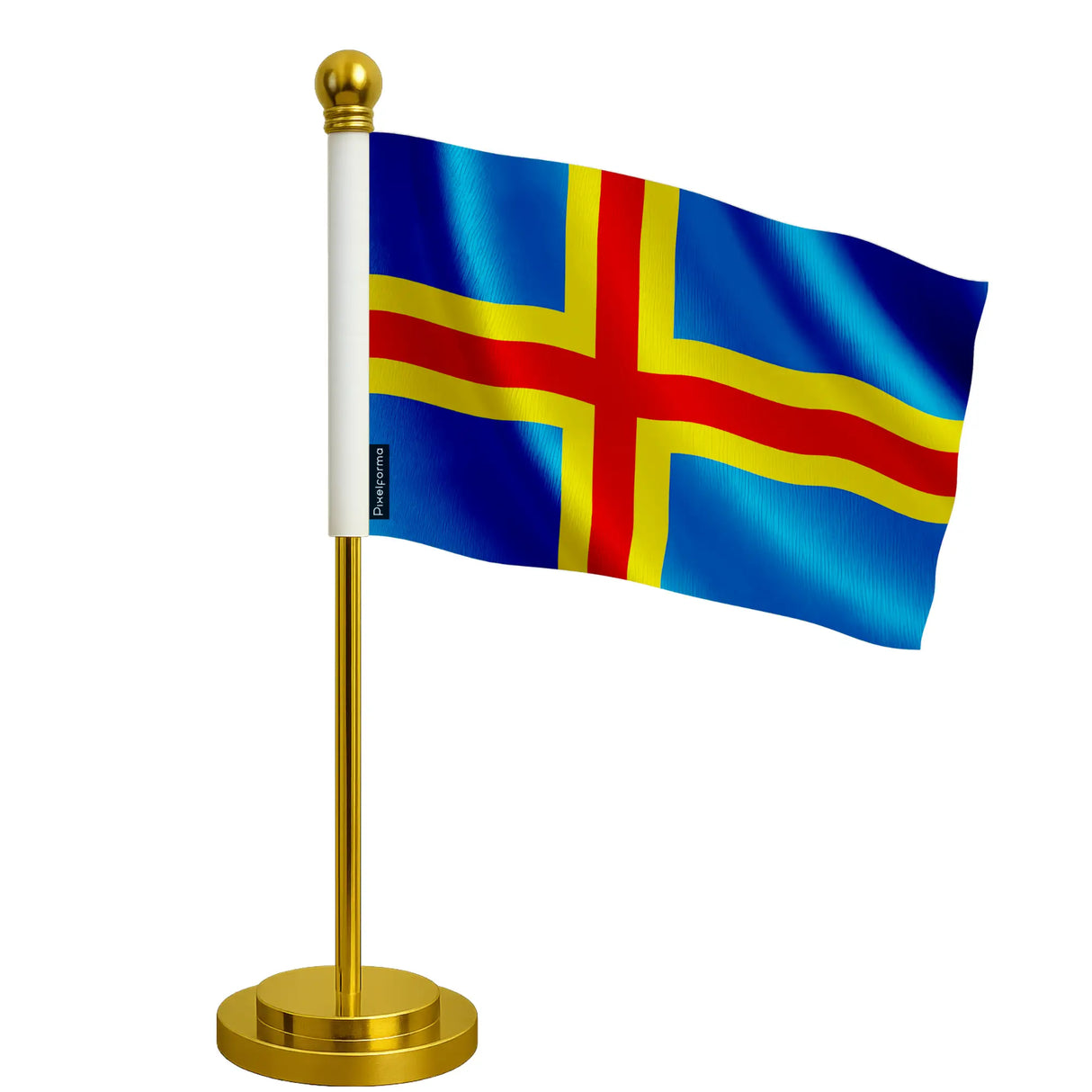 Drapeau bureau åland polyester avec socle acier inoxydable