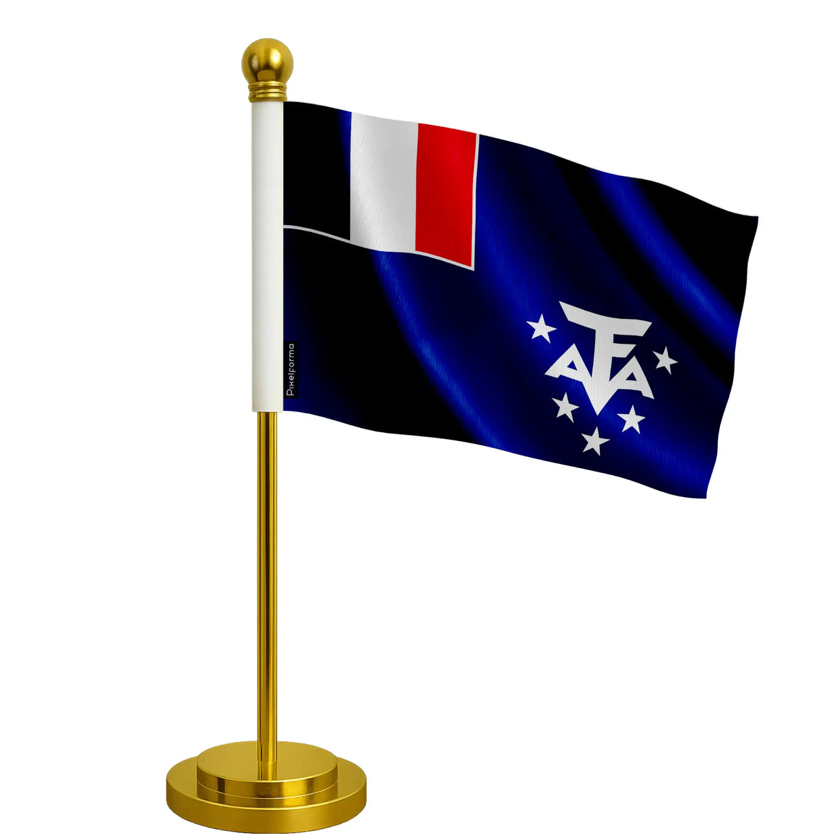 Drapeau bureau antarctique française polyester socle acier inoxydable