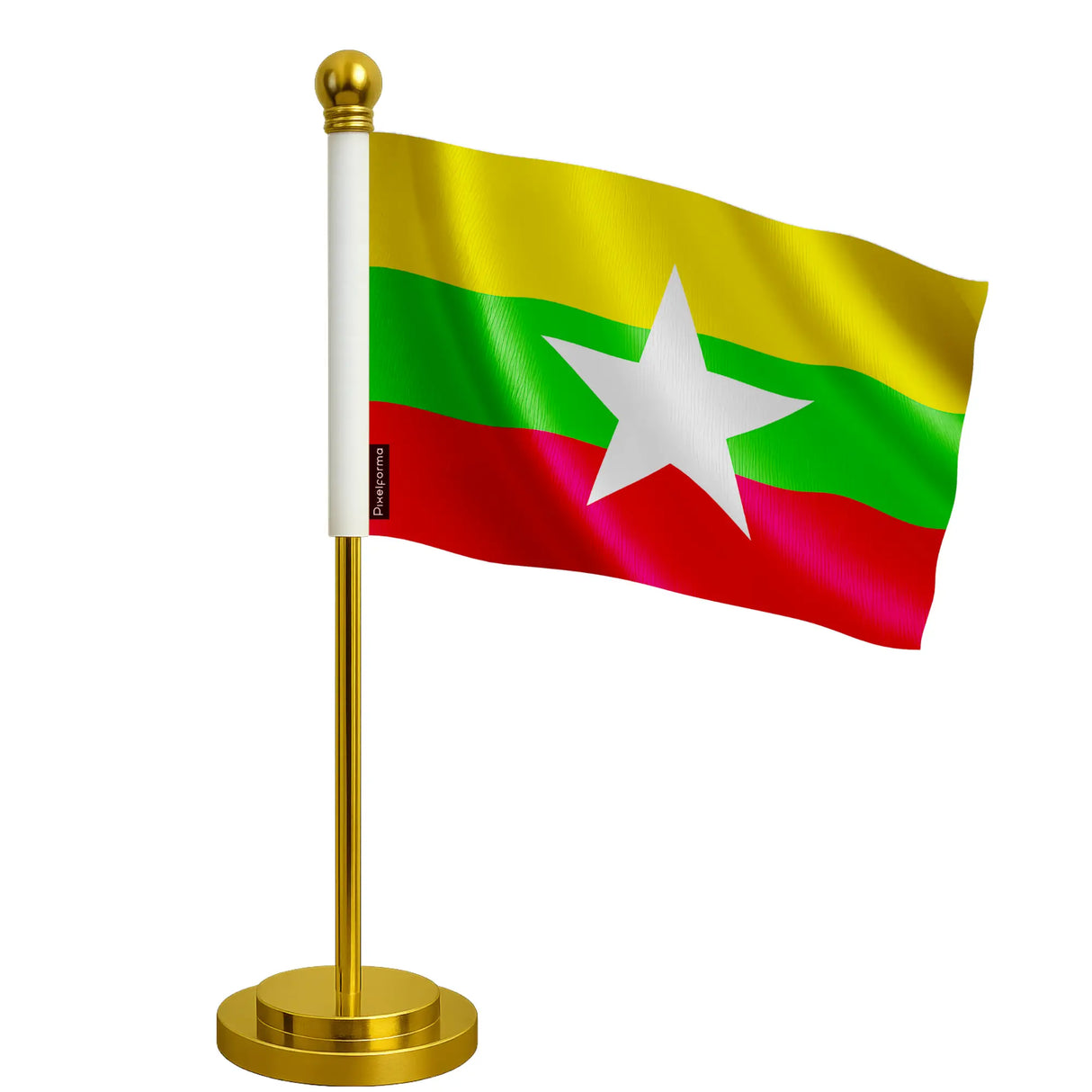 Drapeau bureau birmanie polyester socle acier inoxydable