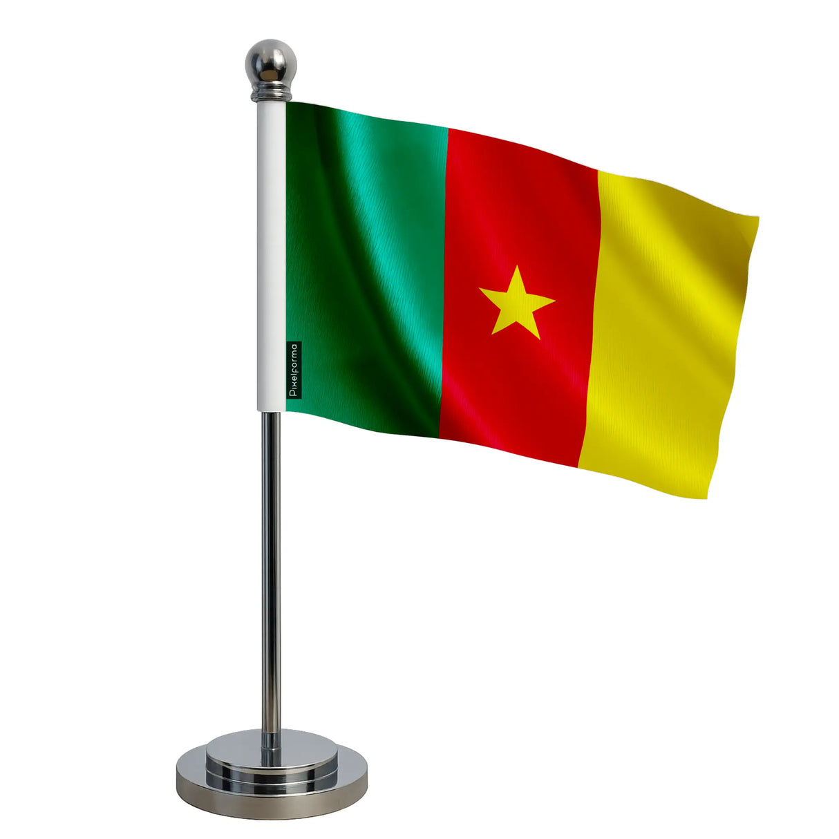 Drapeau bureau cameroun polyester socle acier inoxydable