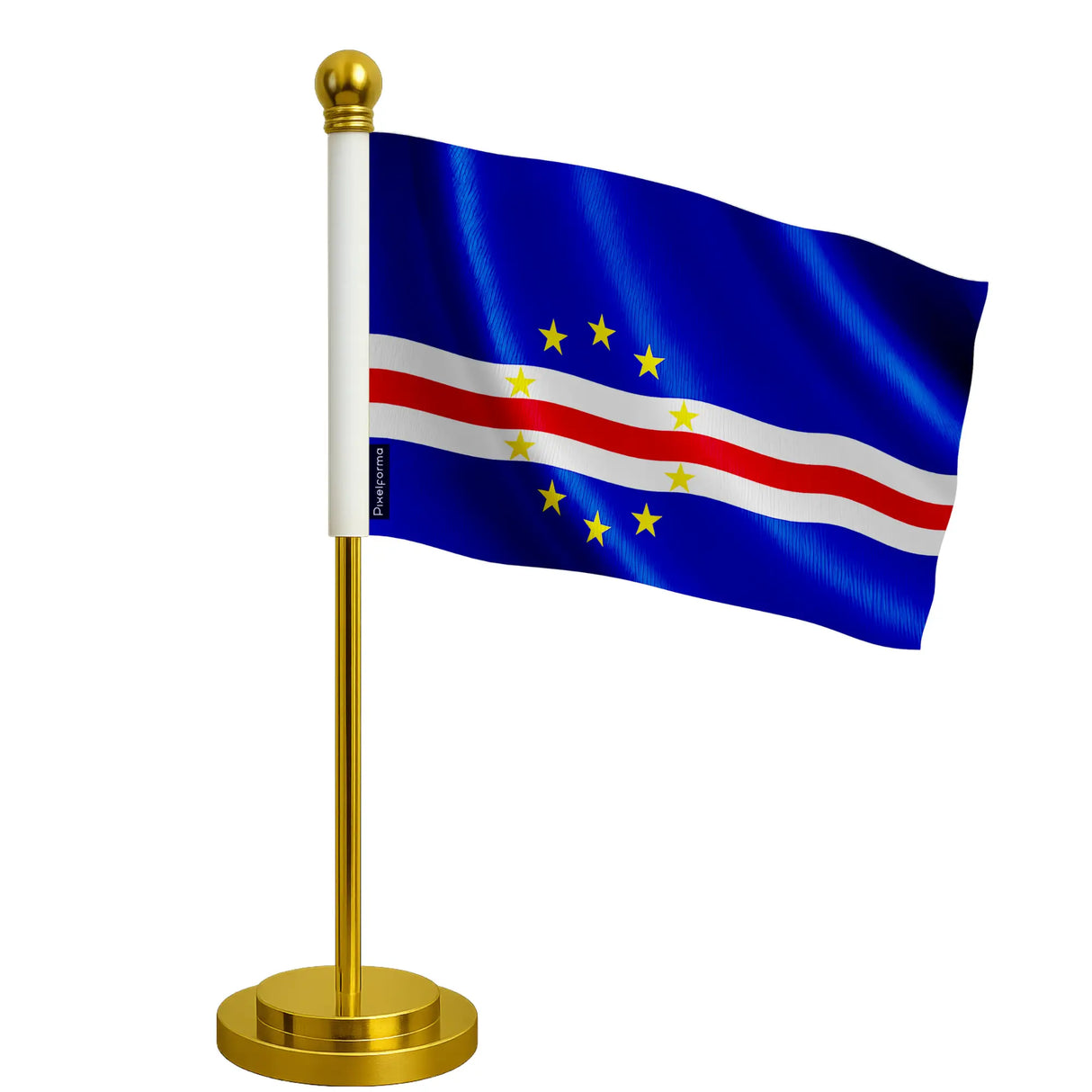 Drapeau bureau cap-vert polyester avec socle acier inoxydable