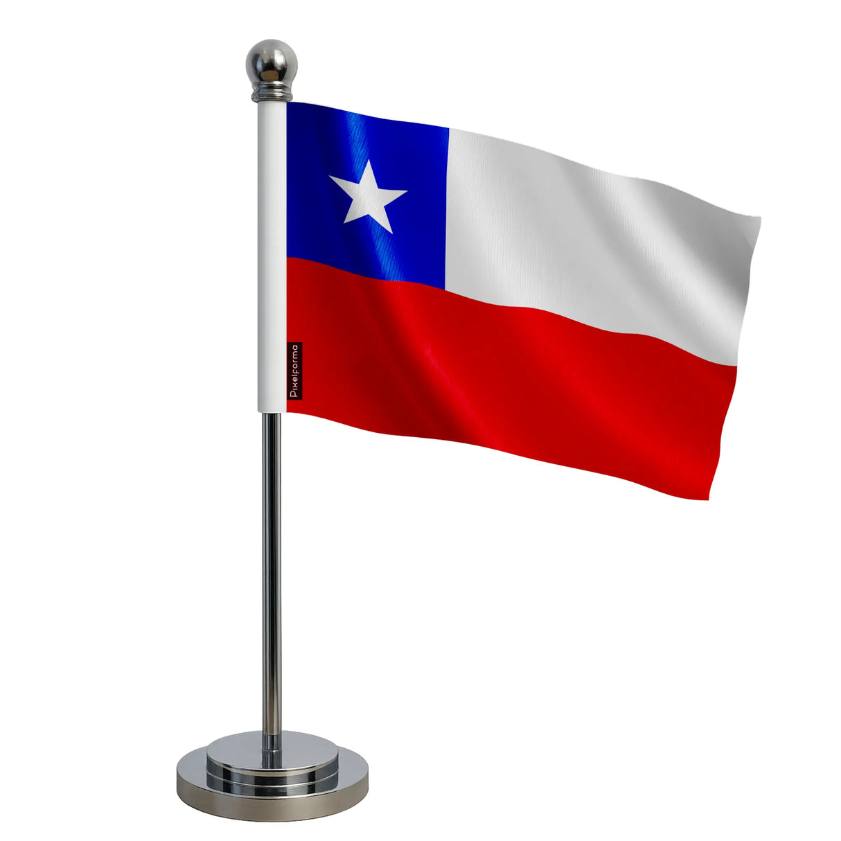 Drapeau bureau chili polyester avec socle acier inoxydable