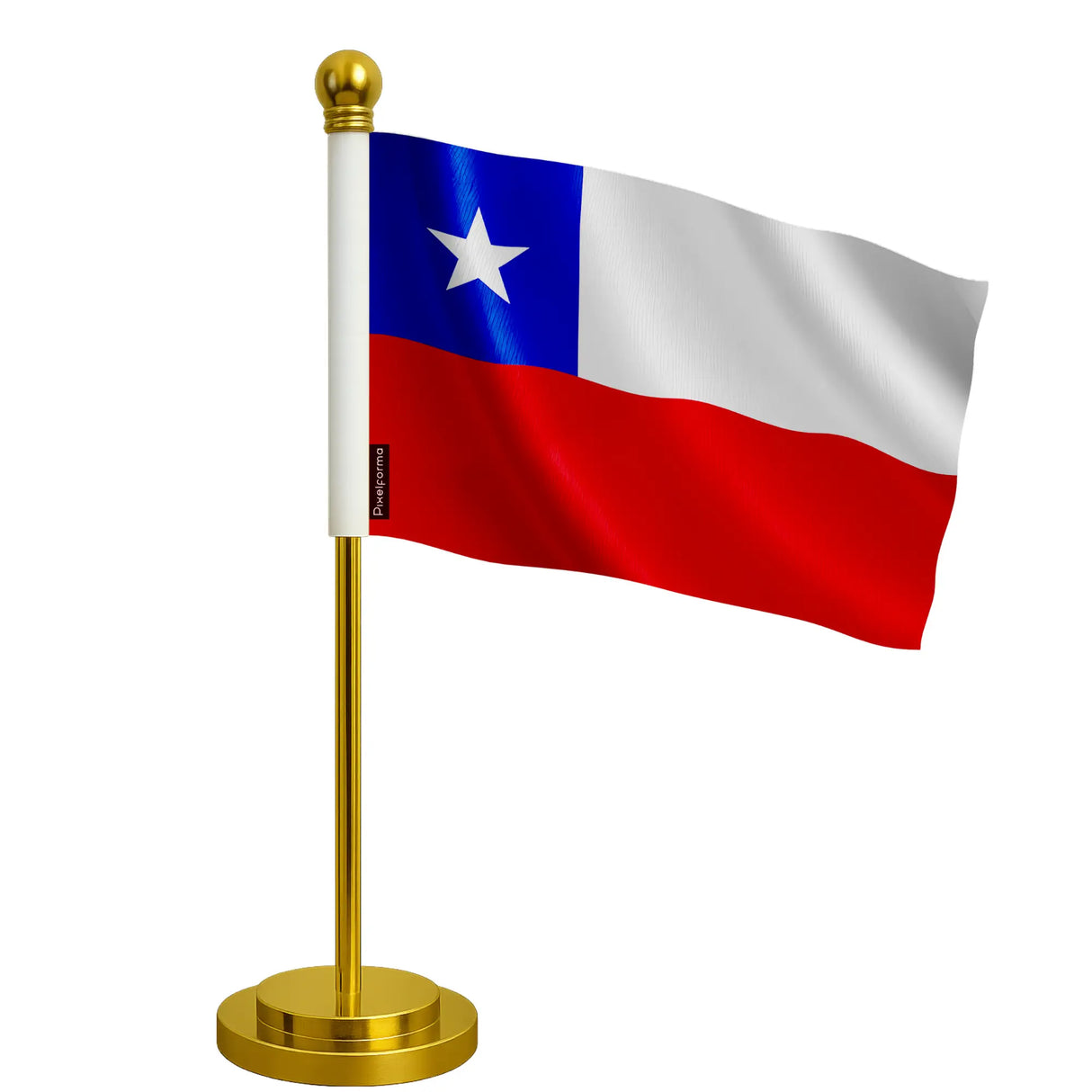 Drapeau bureau chili polyester avec socle acier inoxydable