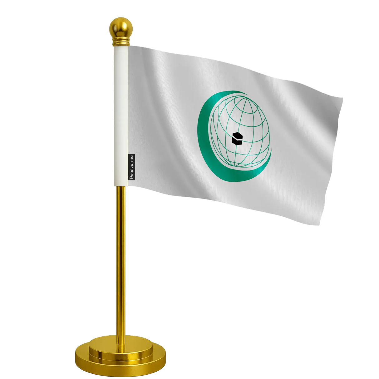 Drapeau bureau coopération islamique polyester socle acier inoxydable