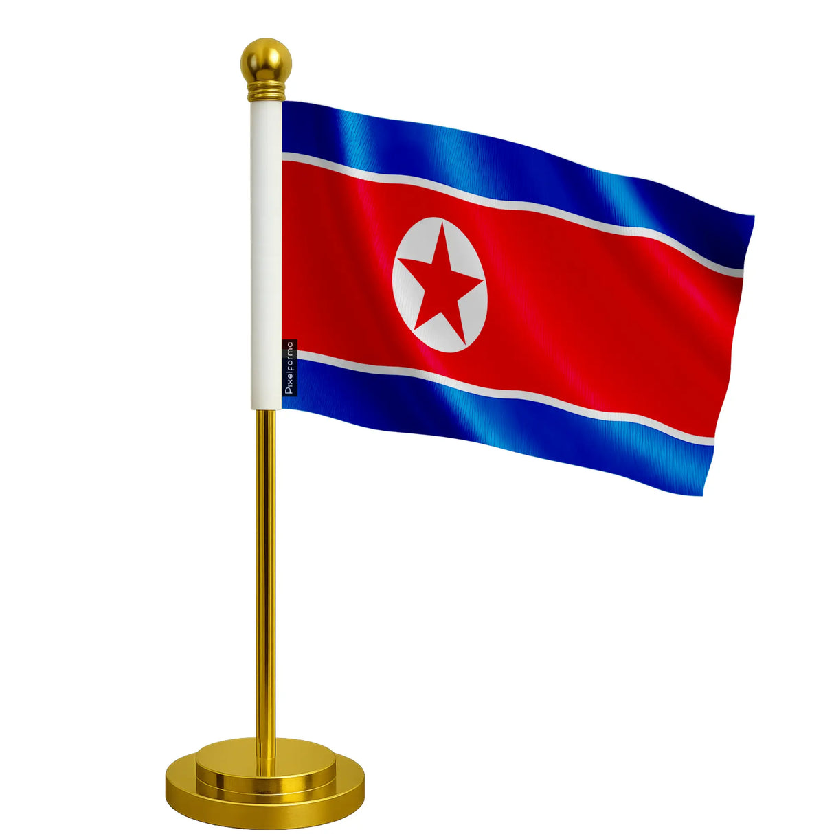 Drapeau bureau corée du nord polyester socle acier inoxydable