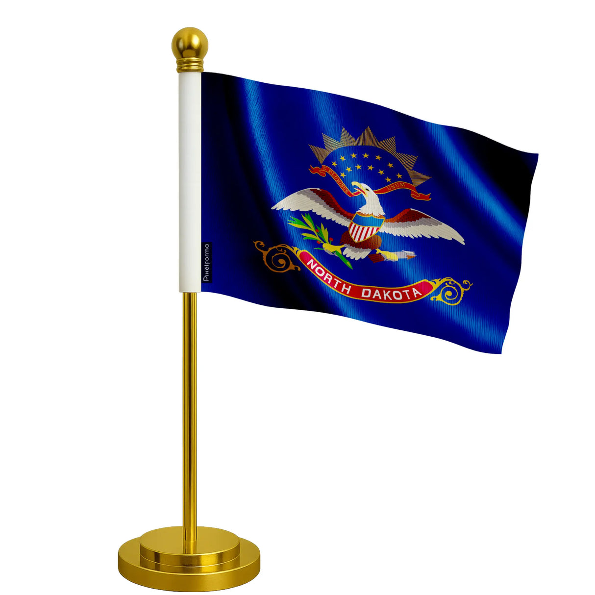 Drapeau bureau dakota du nord polyester socle acier inoxydable