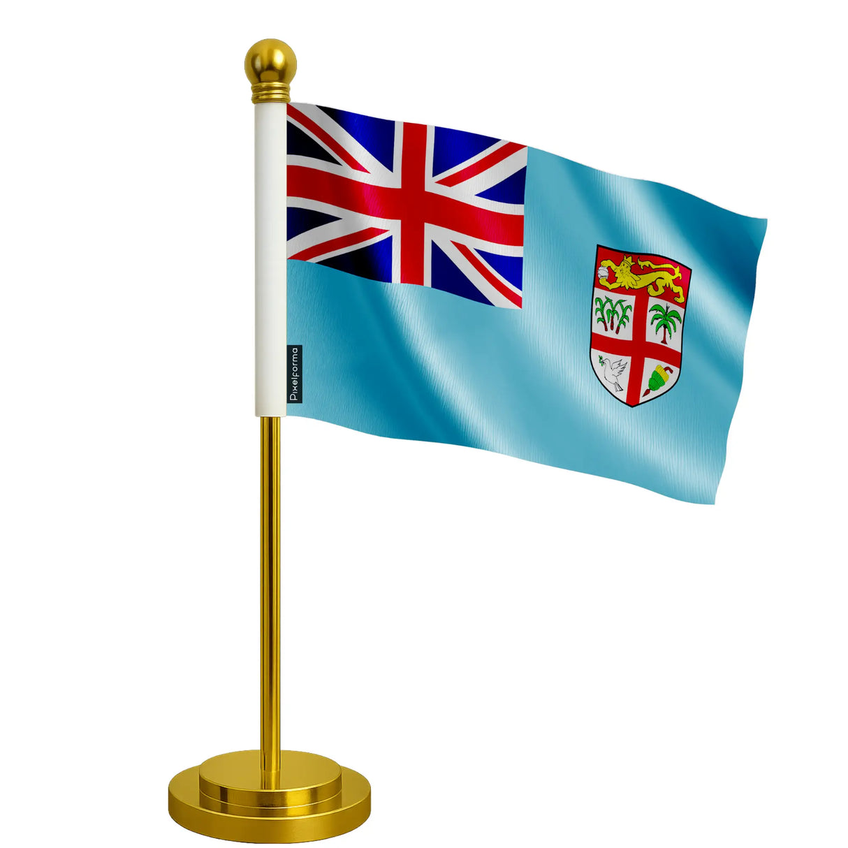 Drapeau bureau fidji polyester avec socle acier inoxydable